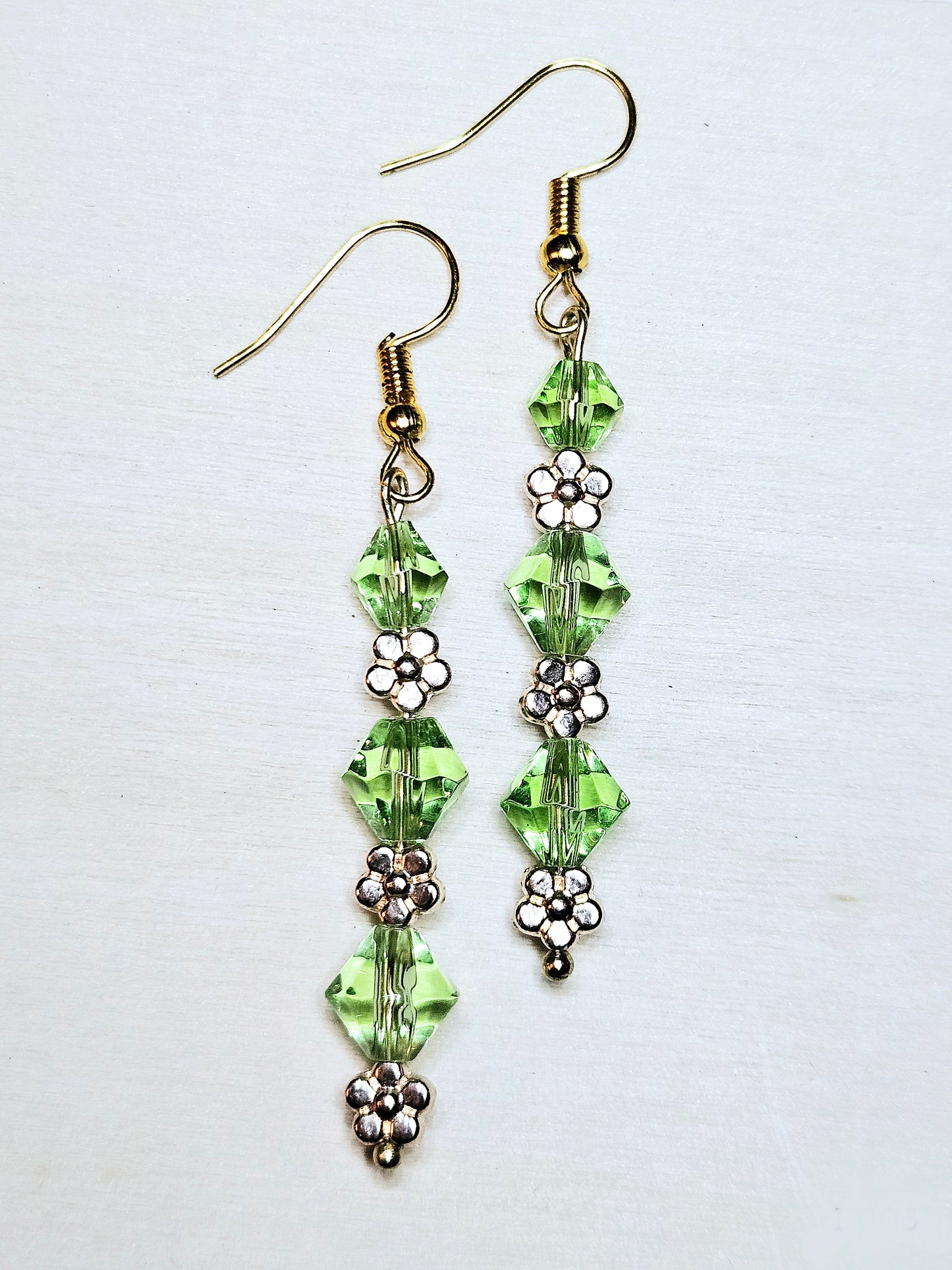 Simple Green & Gold Flowers Earrings