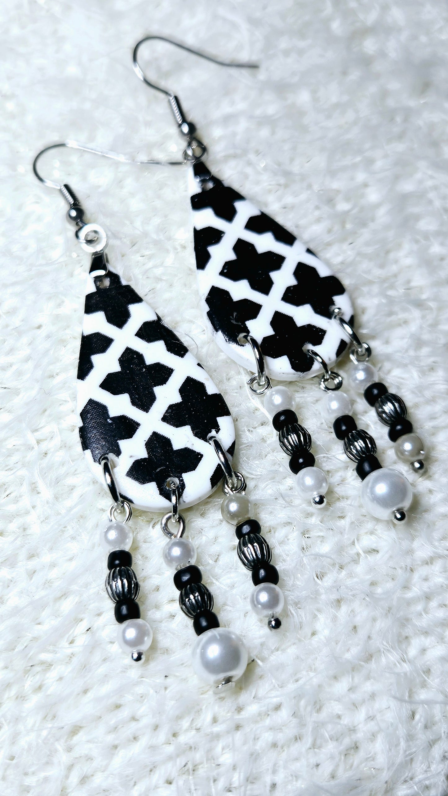 Black & White Teardrop Clay Earrings