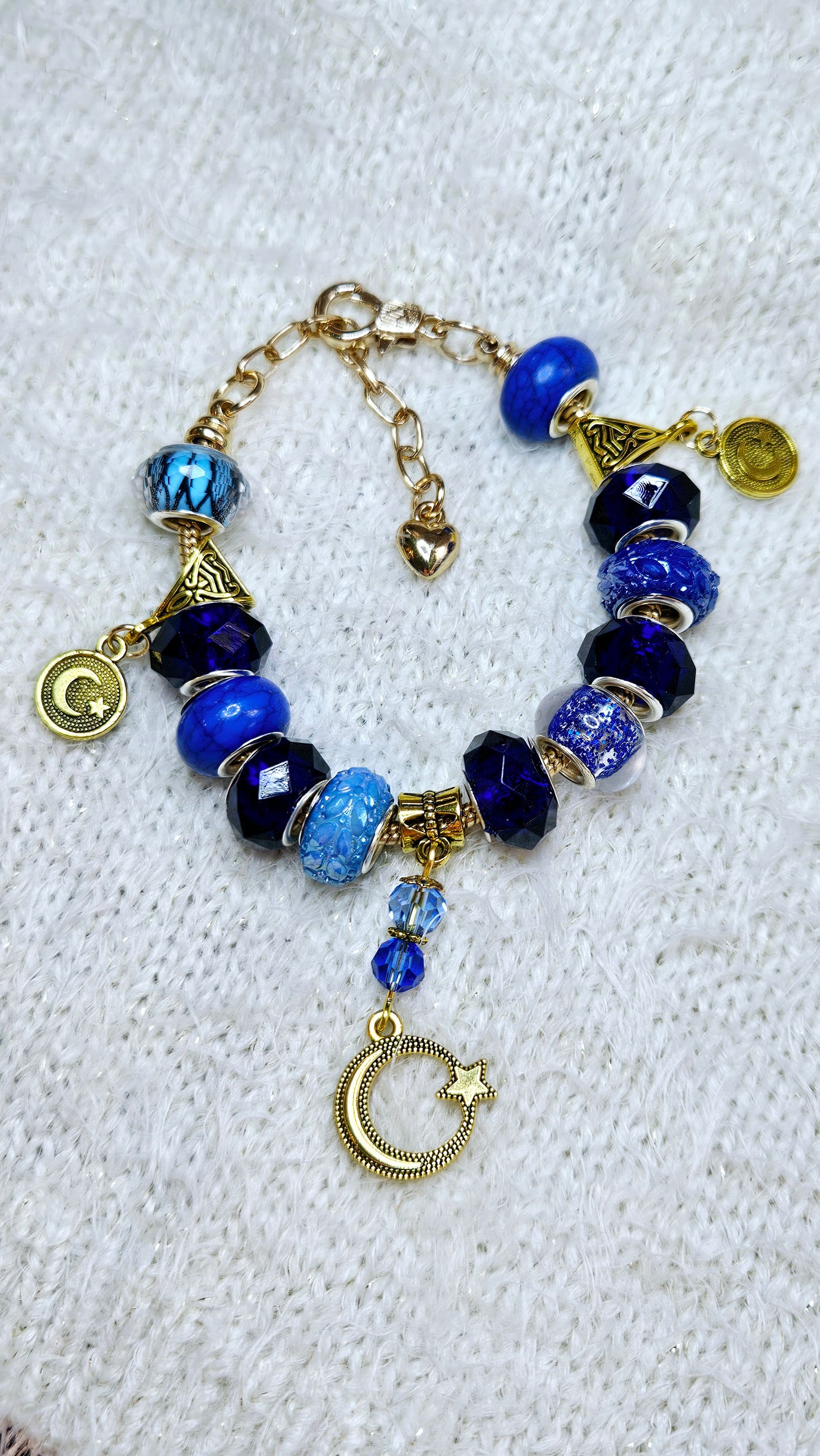 Bold Blue Cobalt & Gold Moon Charm Bracelet