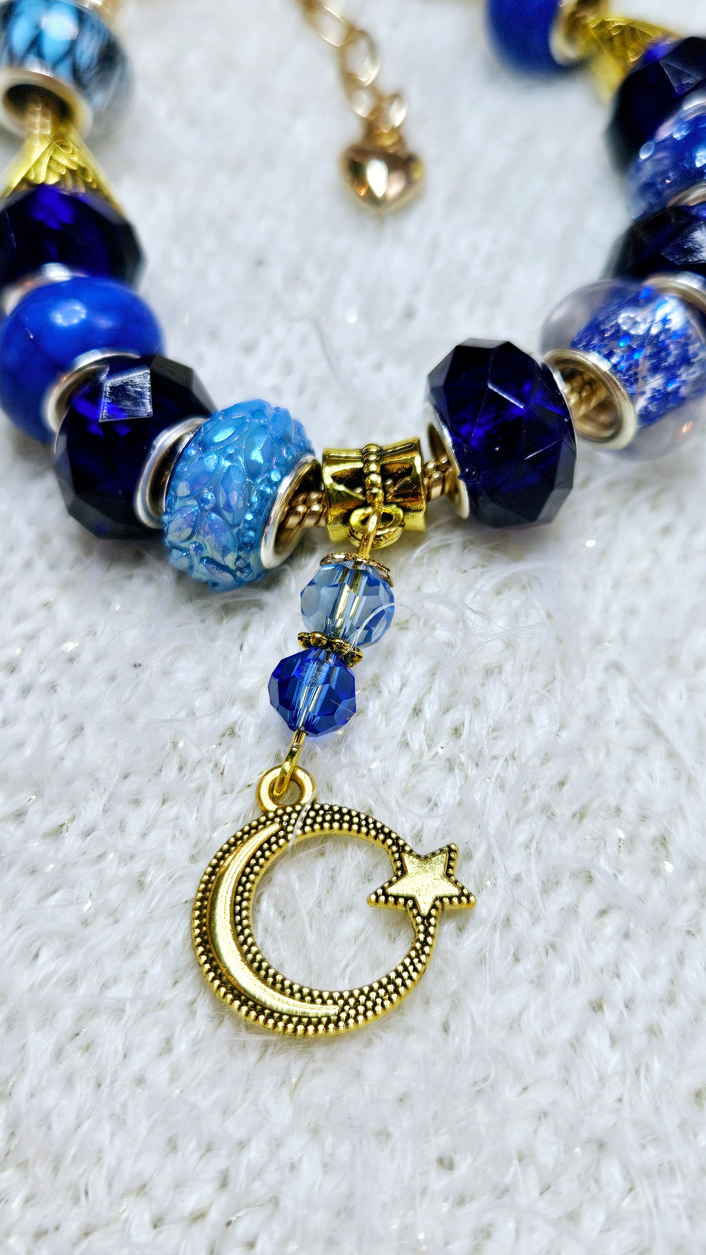Bold Blue Cobalt & Gold Moon Charm Bracelet