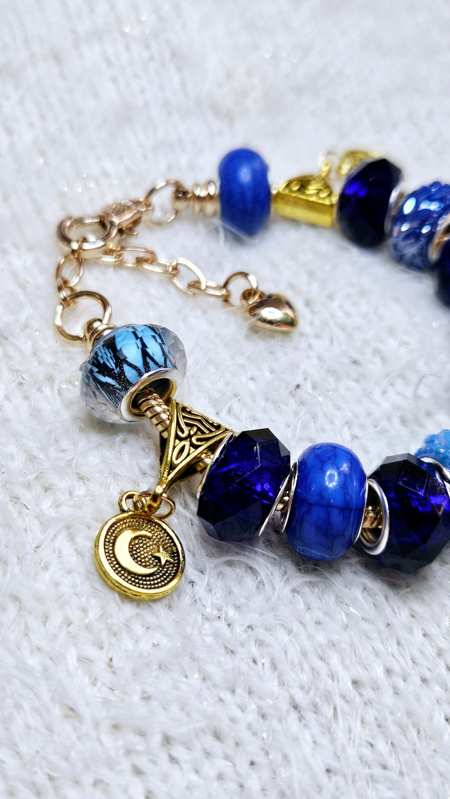 Bold Blue Cobalt & Gold Moon Charm Bracelet