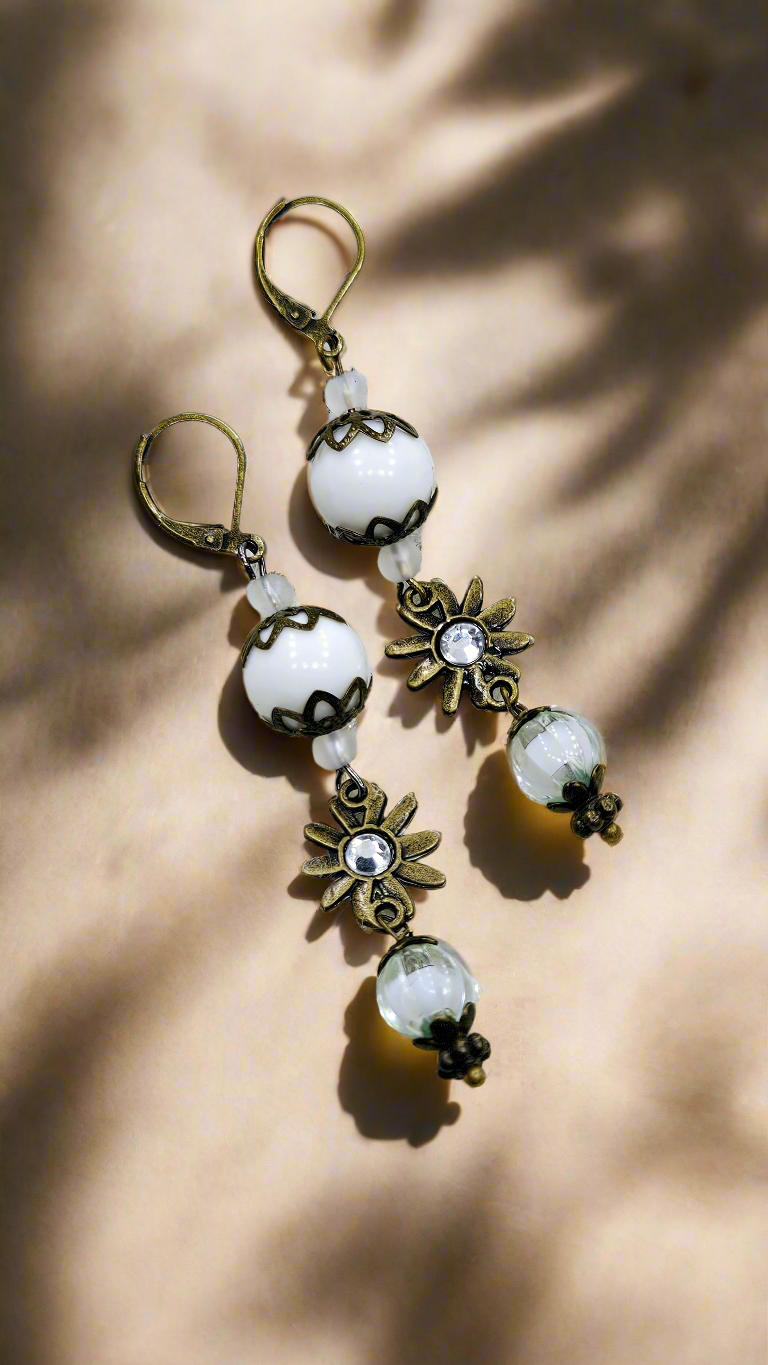 Brass Daisy Floral Dangle Earrings