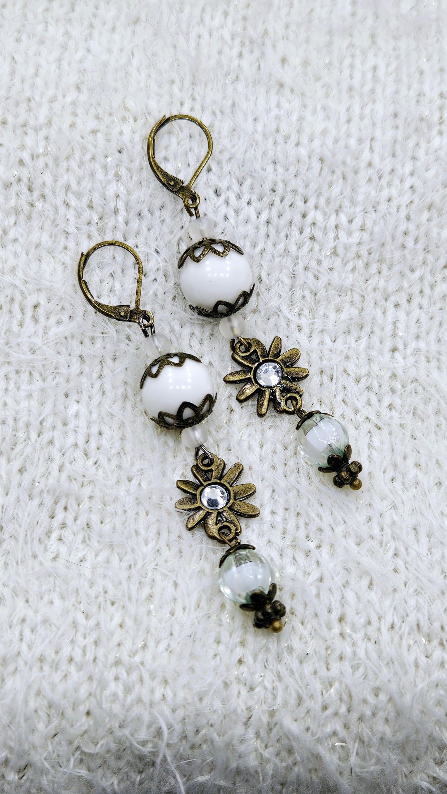 Brass Daisy Floral Dangle Earrings