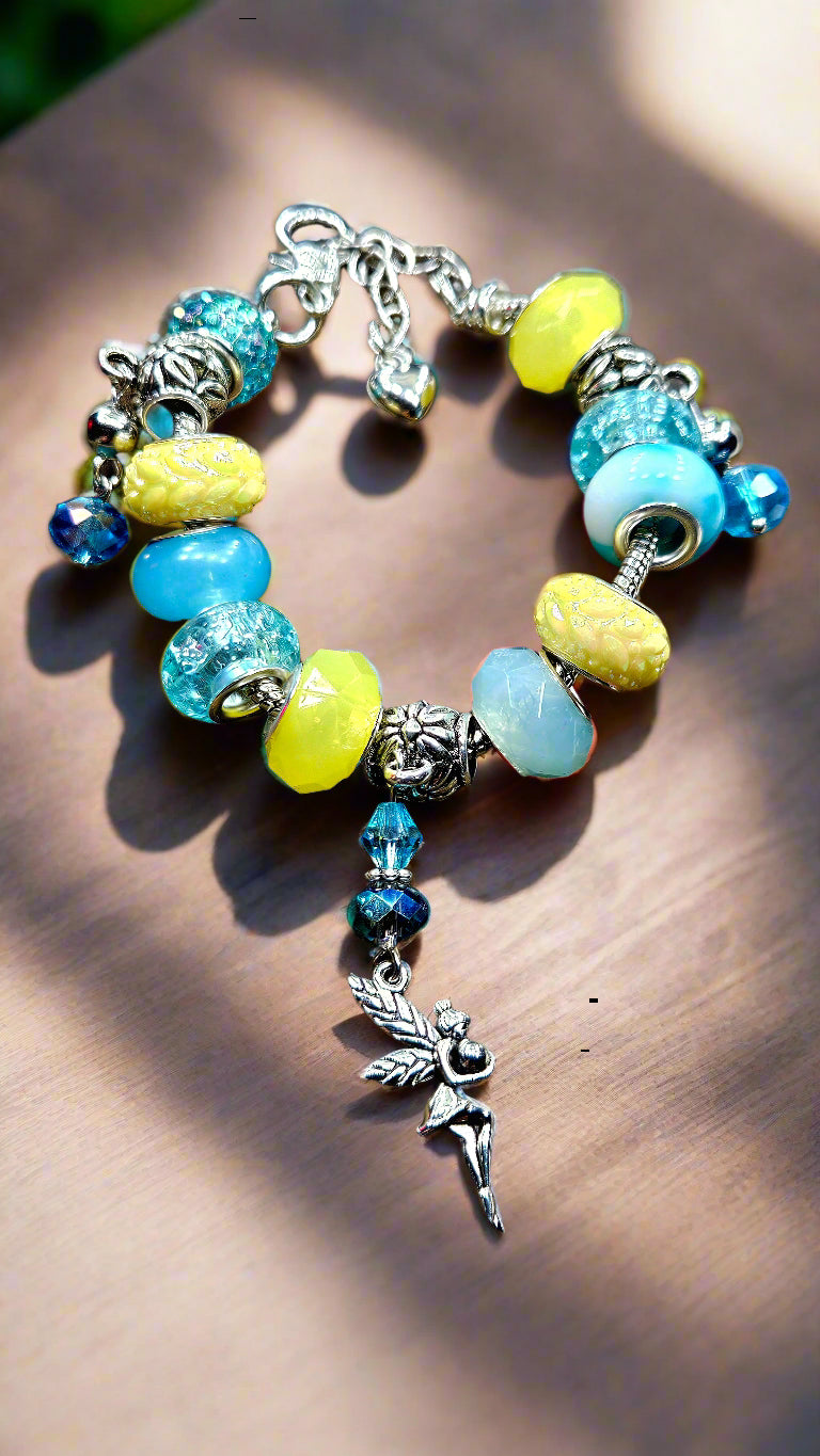 Bright Blue & Yellow Fairy Charm Bracelet