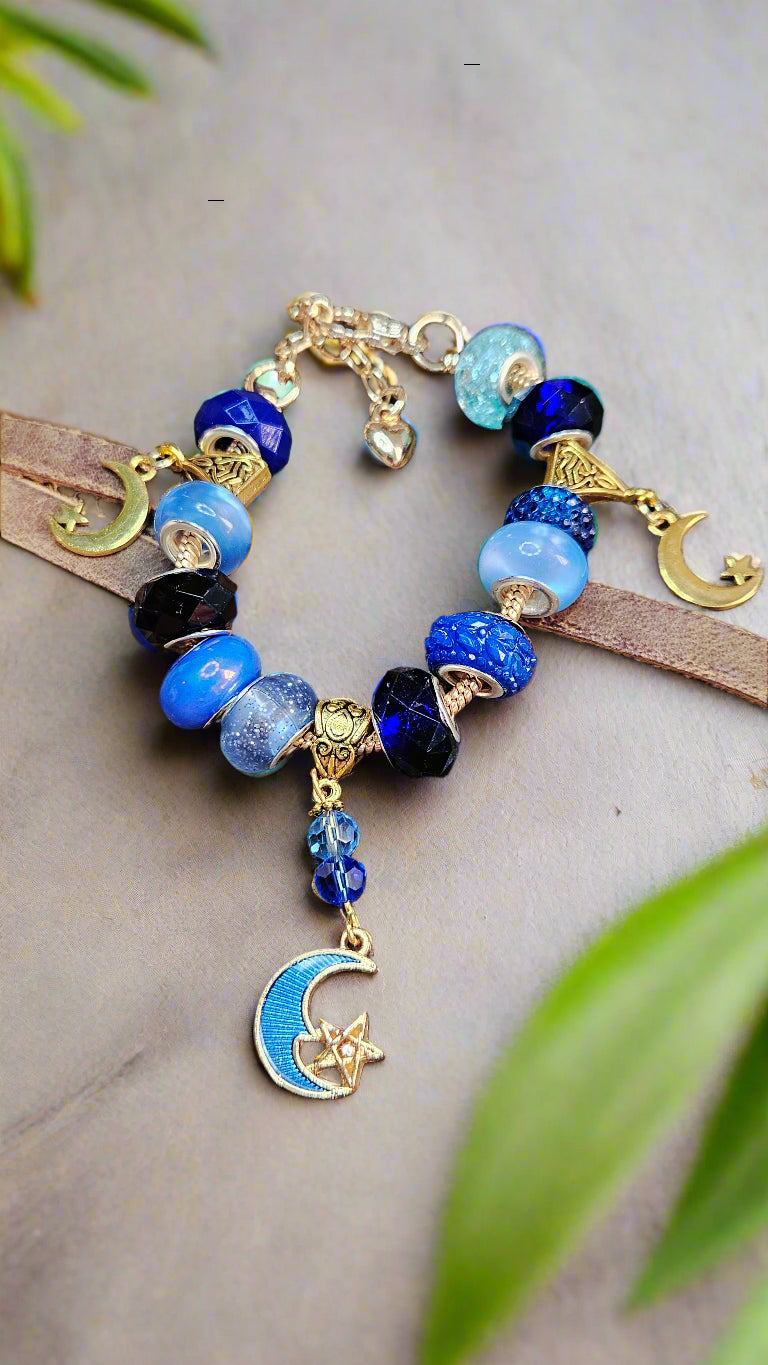 Brilliant Blues & Gold Moon Charm Bracelet