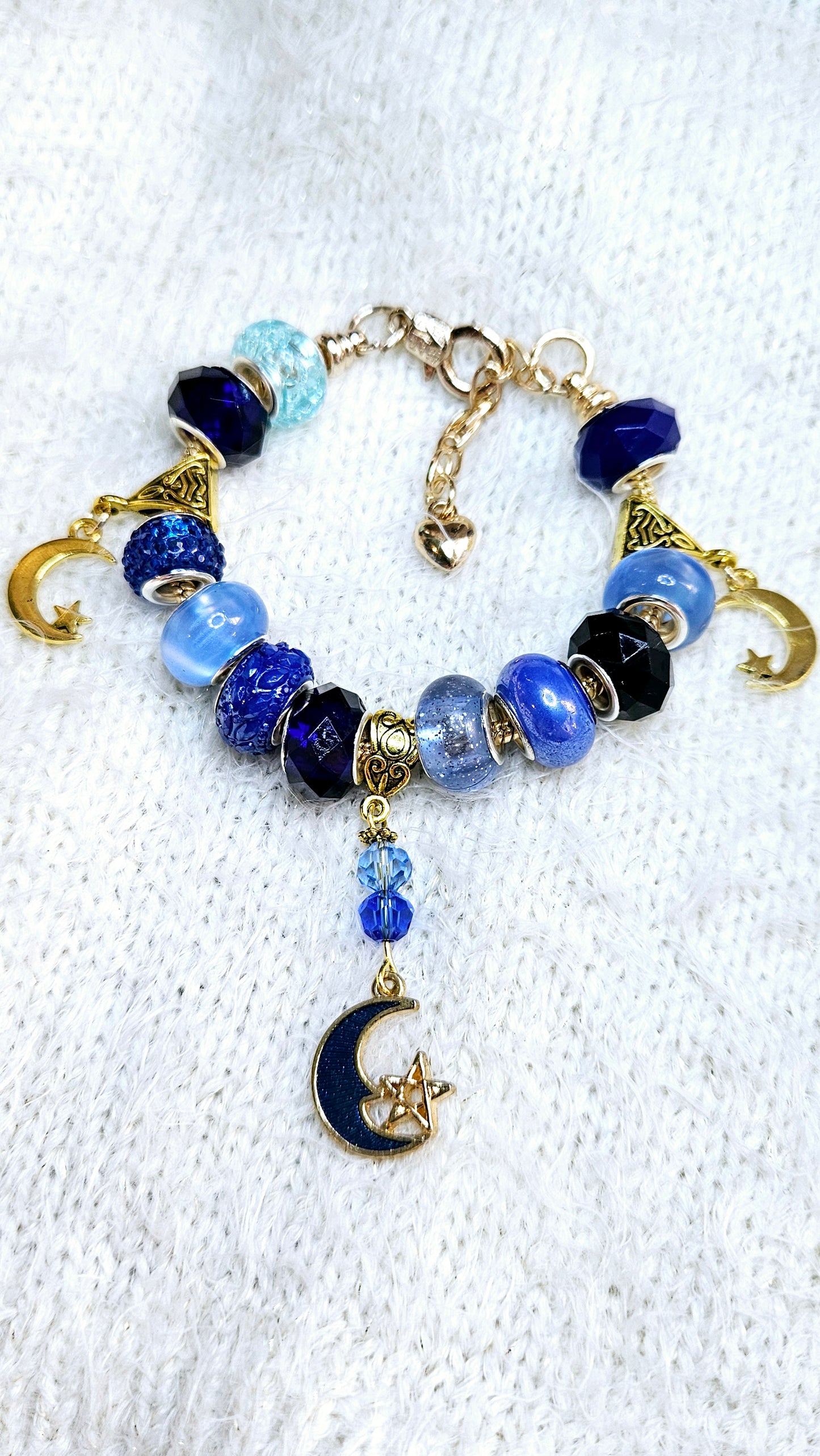 Brilliant Blues & Gold Moon Charm Bracelet