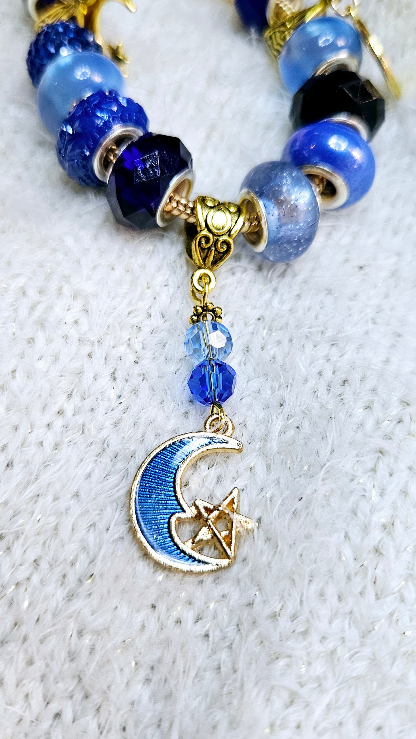 Brilliant Blues & Gold Moon Charm Bracelet
