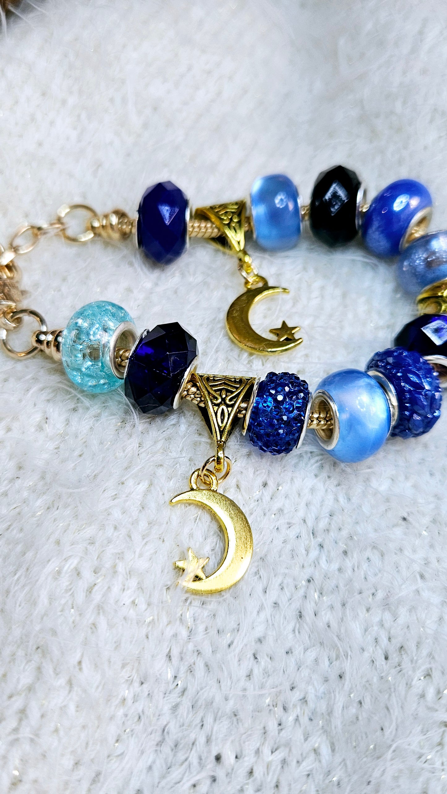 Brilliant Blues & Gold Moon Charm Bracelet