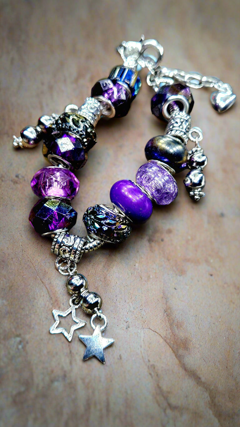 Dark Night Purple & Silver Star Charm Bracelet