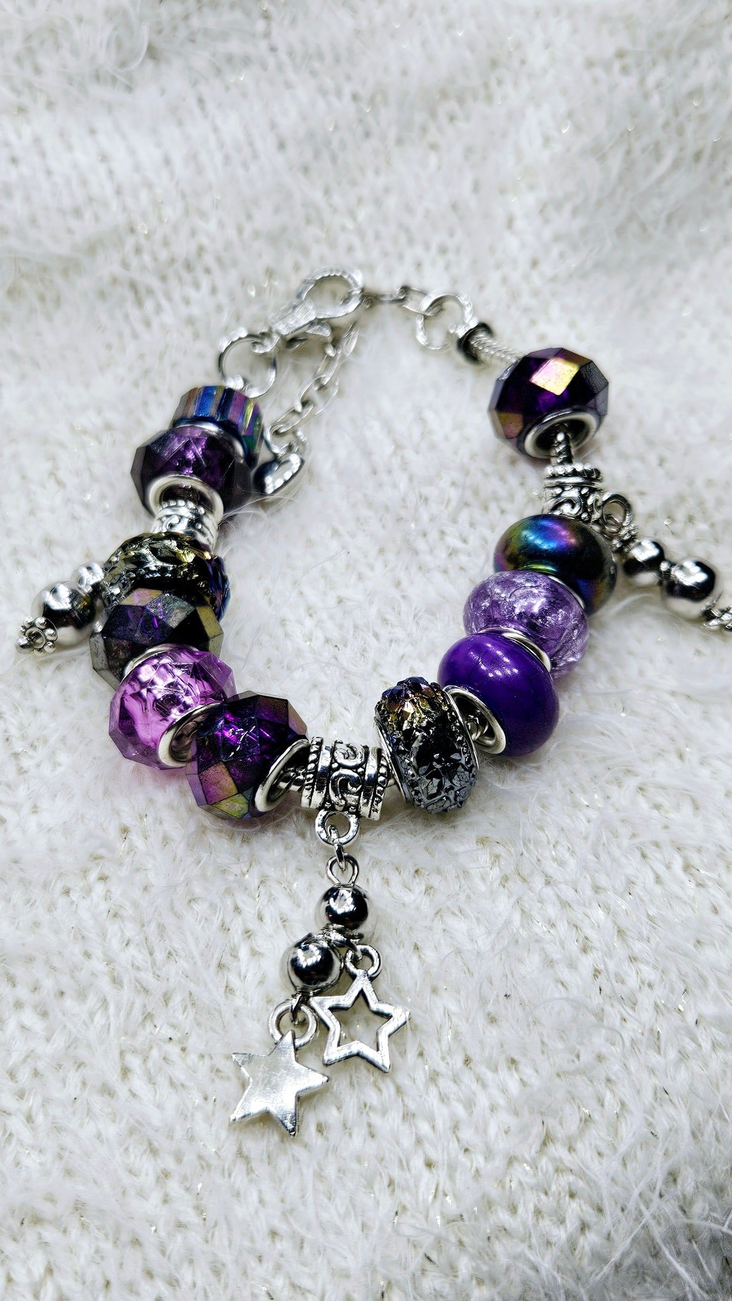 Dark Night Purple & Silver Star Charm Bracelet