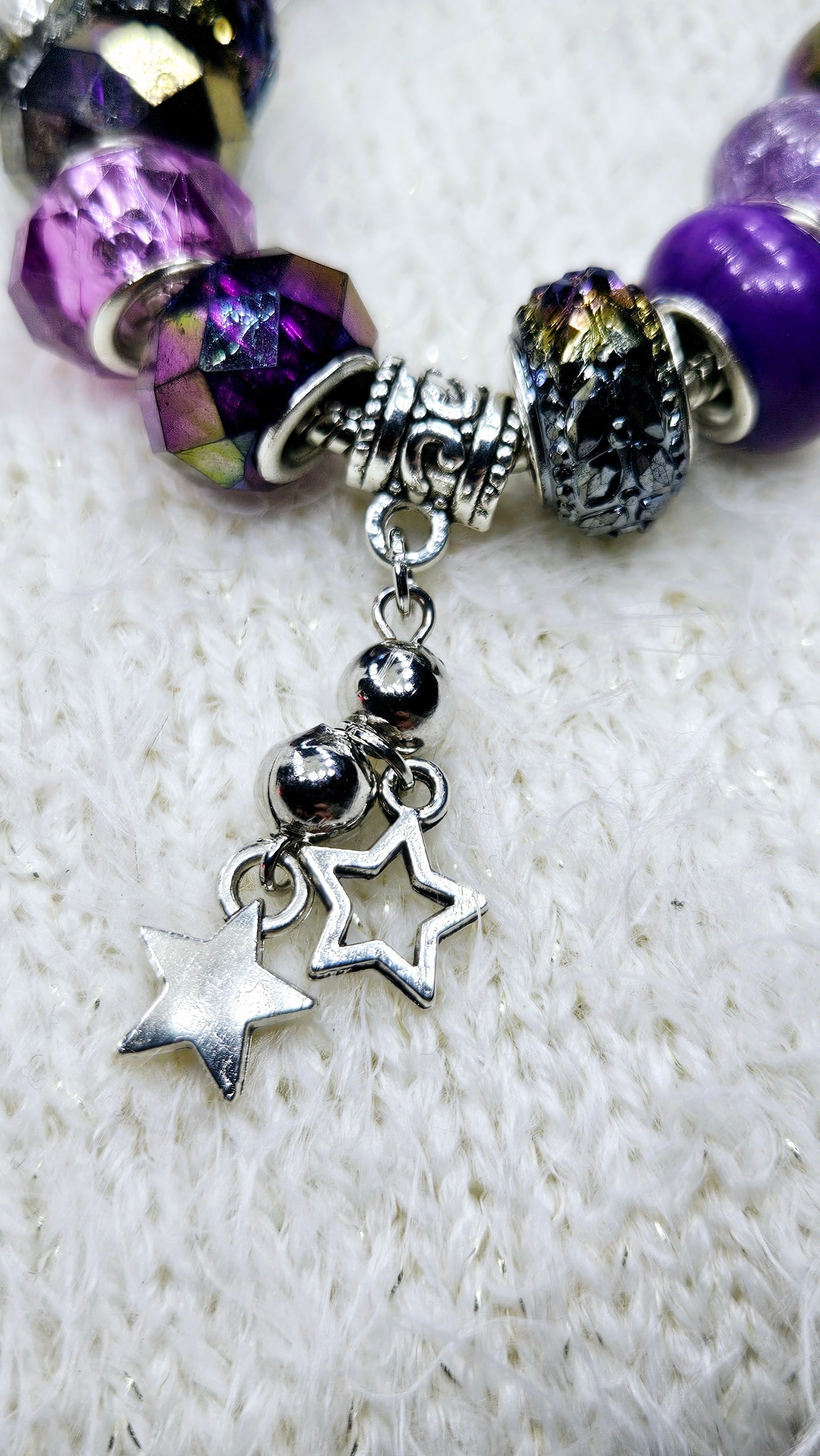 Dark Night Purple & Silver Star Charm Bracelet