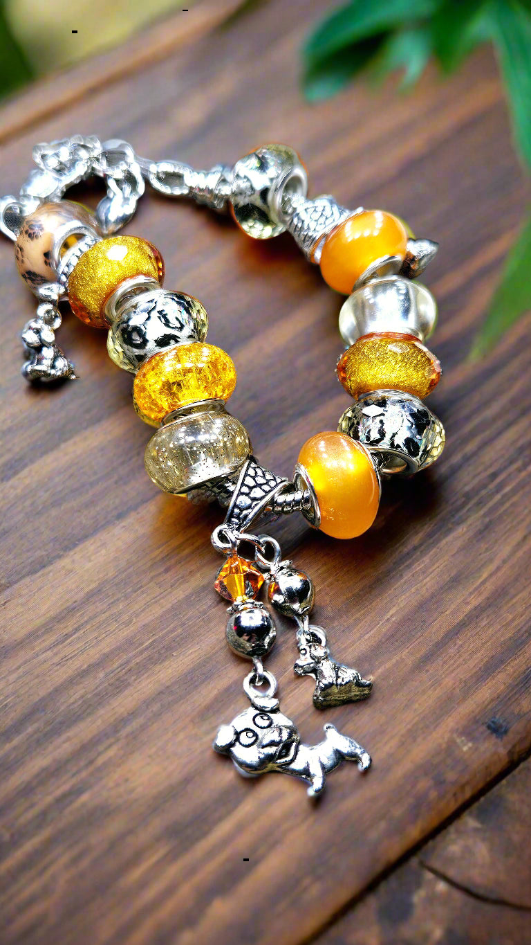 Darling Dogs Orange & Silver Charm Bracelet