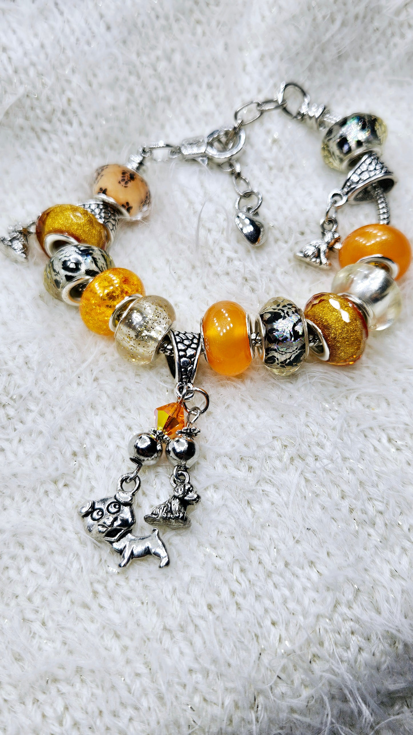 Darling Dogs Orange & Silver Charm Bracelet