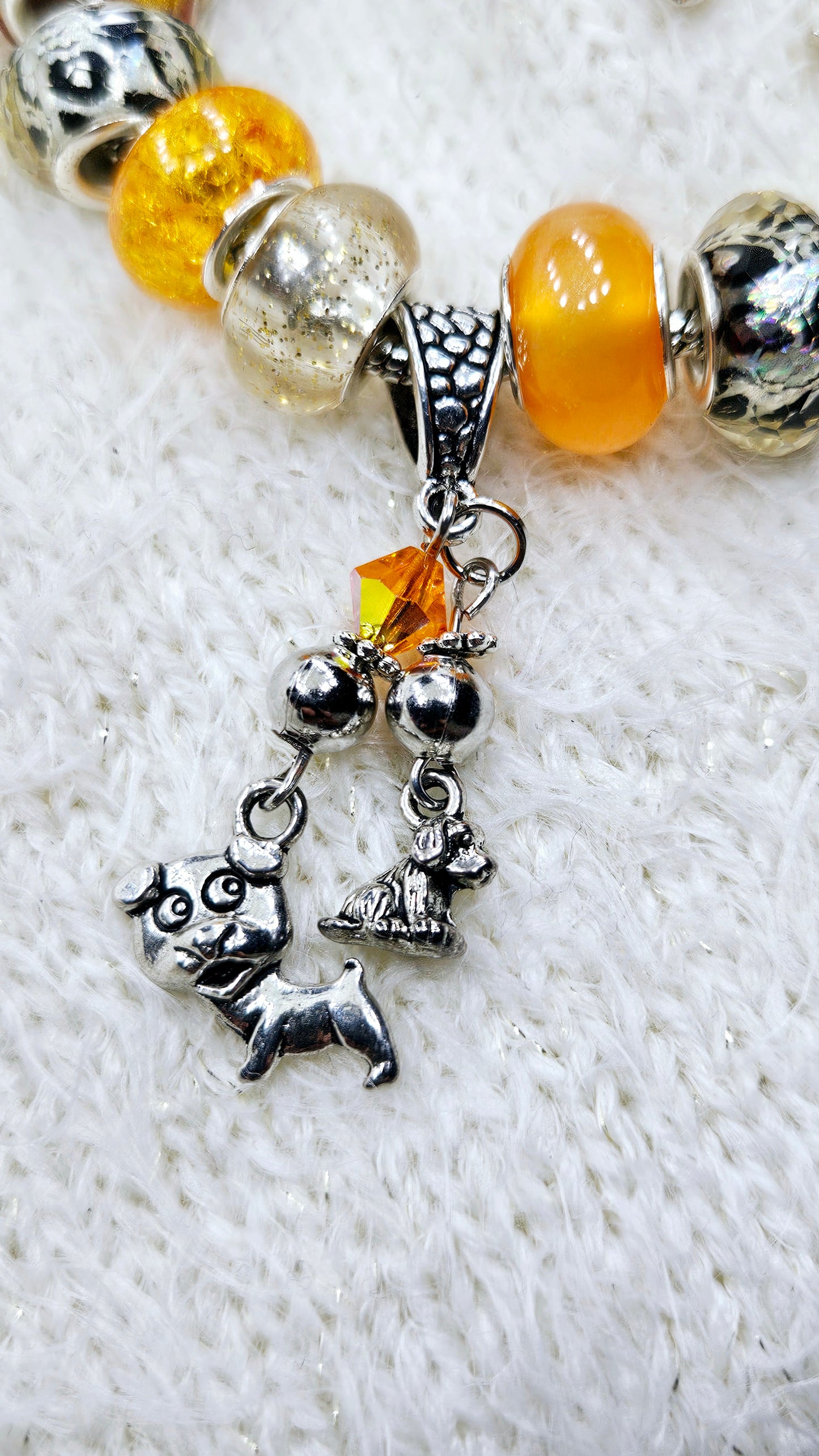 Darling Dogs Orange & Silver Charm Bracelet