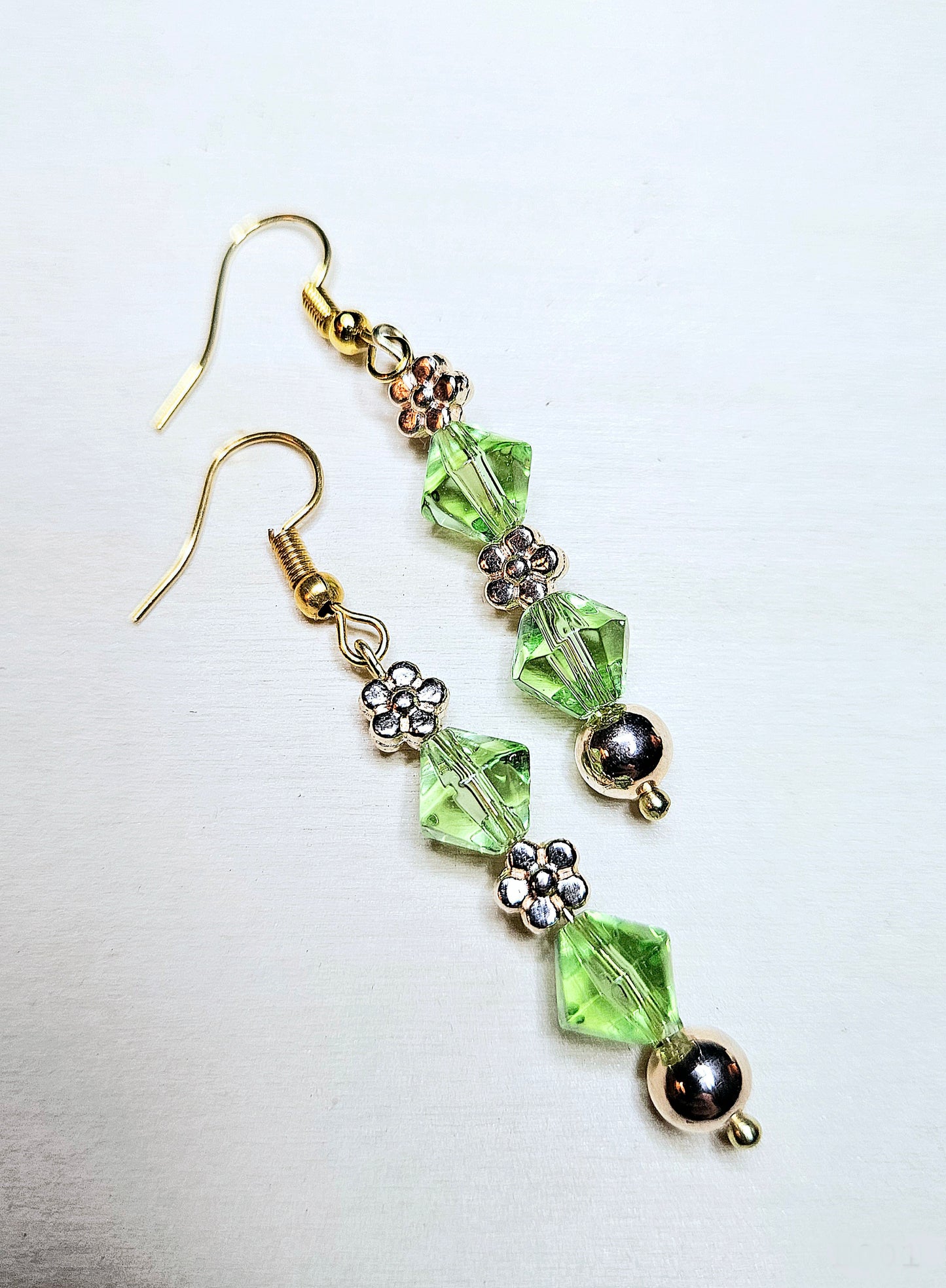 Simple Green & Gold Flowers Earrings