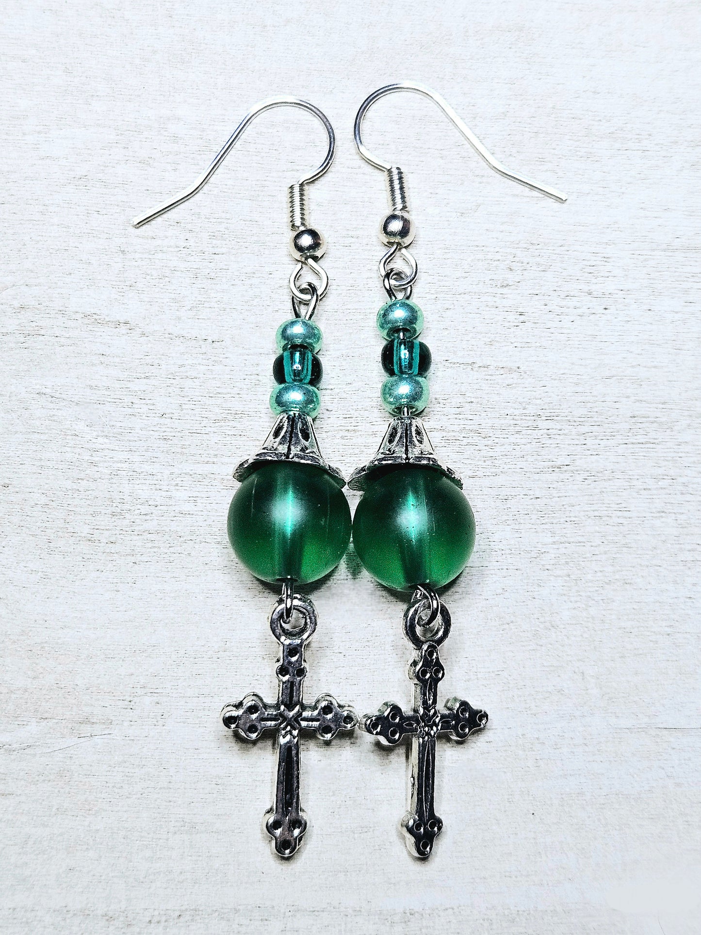 Green Frost Cross Earrings