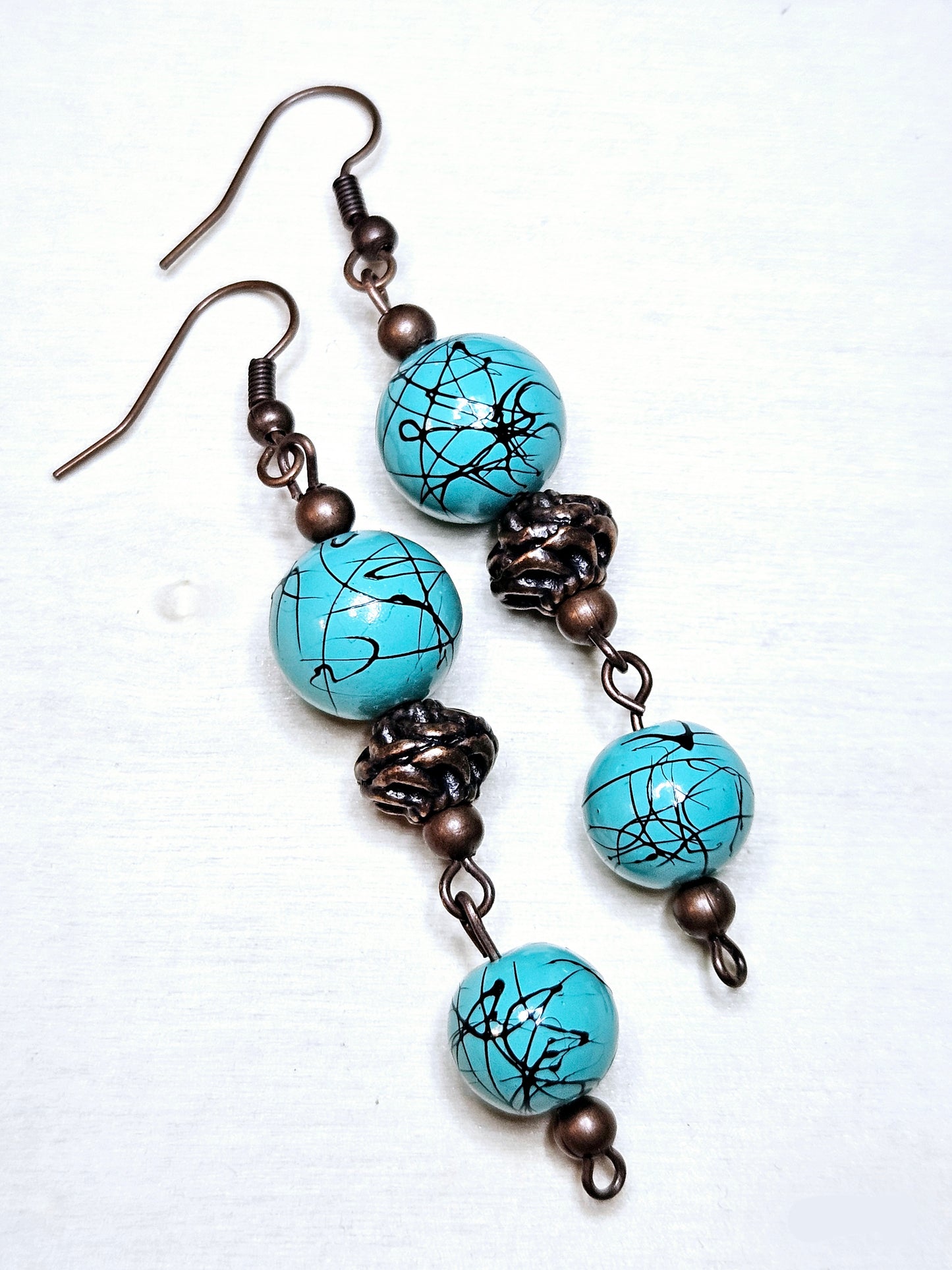 Turquoise Blue & Red Copper Dangle Earrings