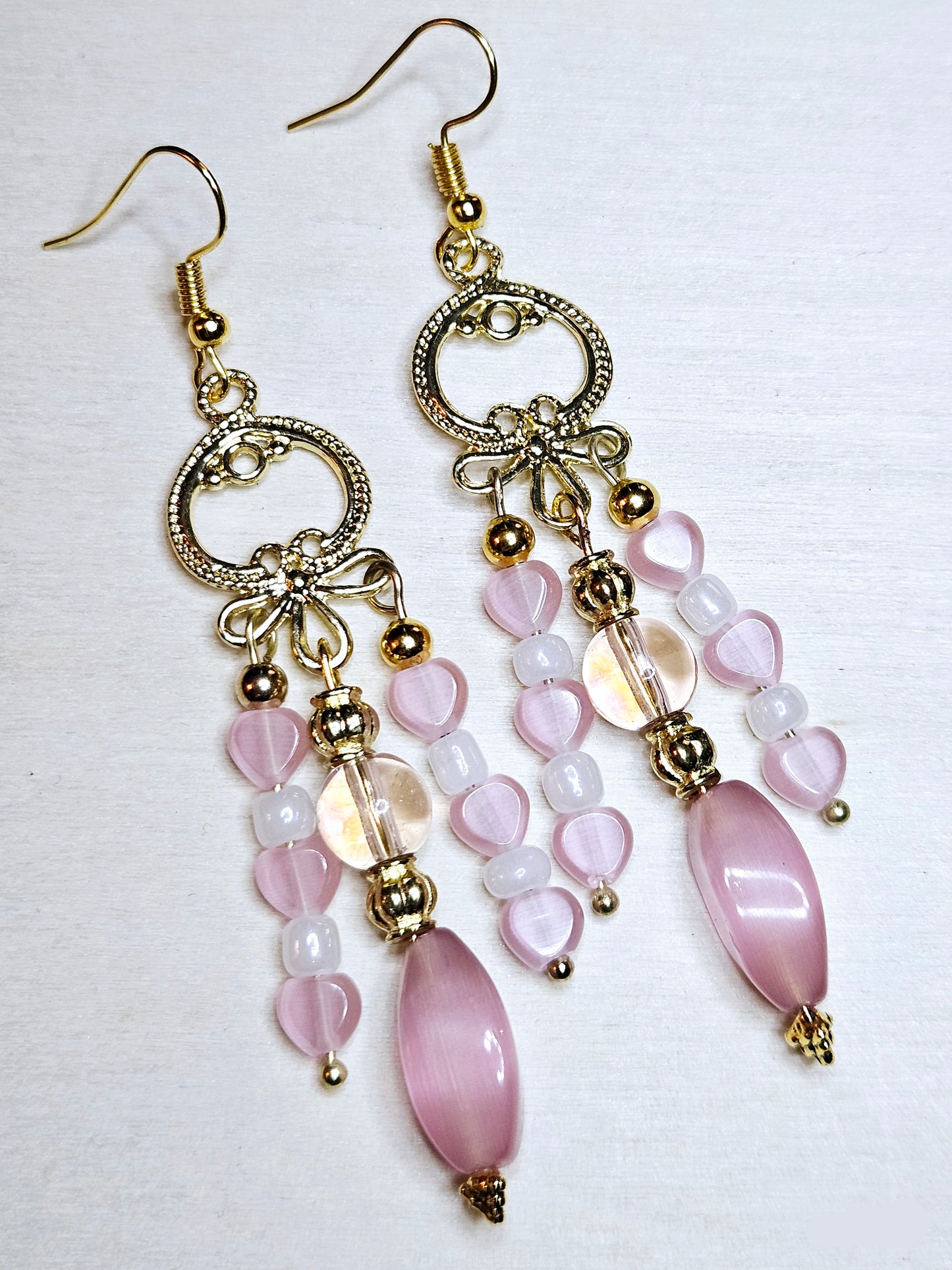 Pink & Gold Tibetan Style Chandelier Earrings