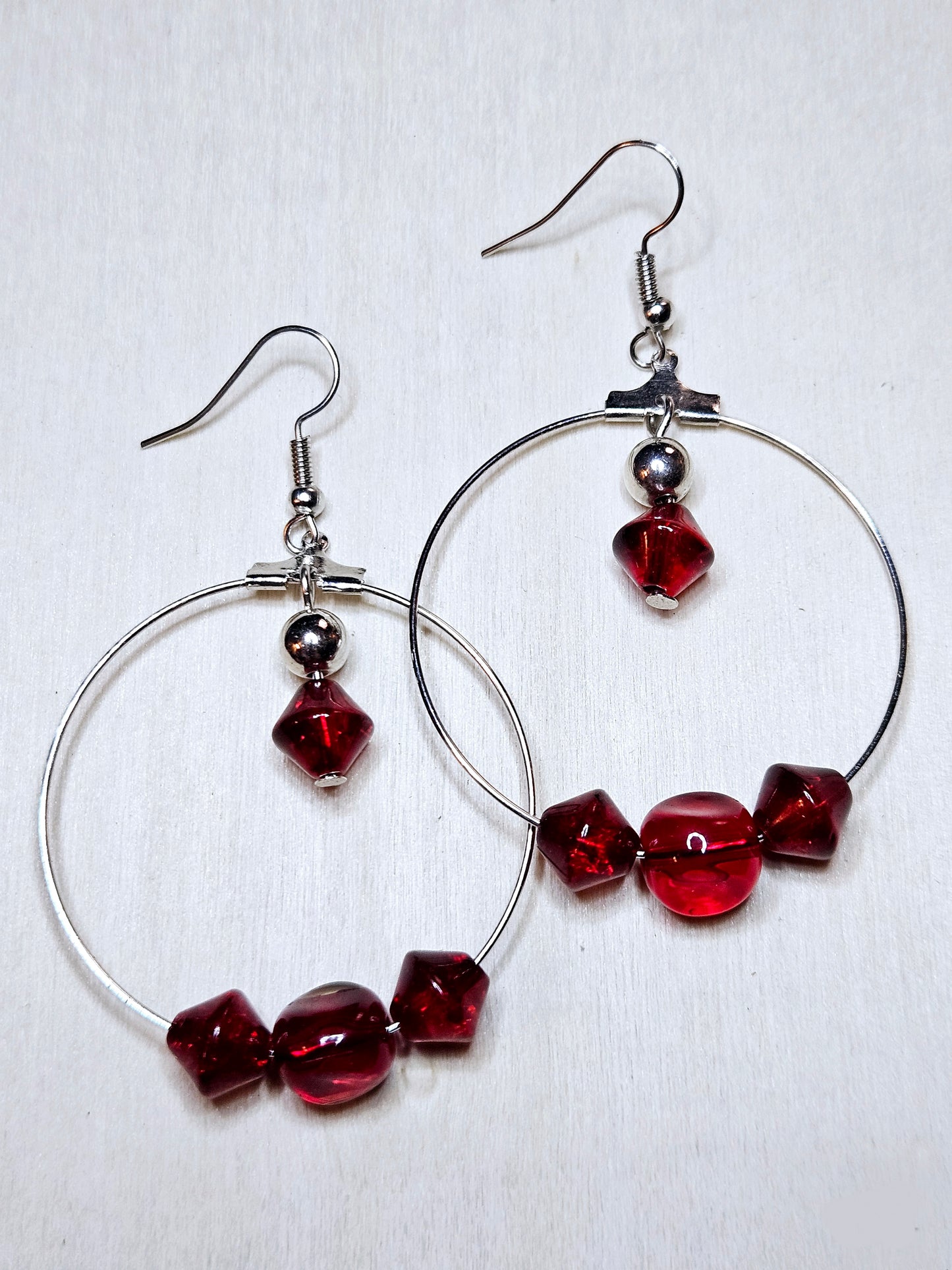 Red Beaded Hoop Earrings