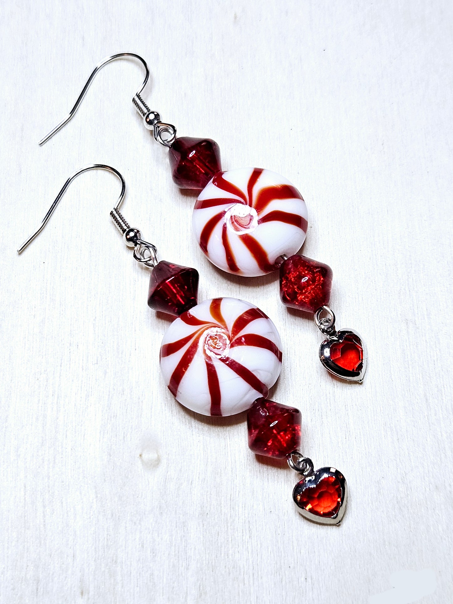 Red Peppermint Swirl Candy Earrings