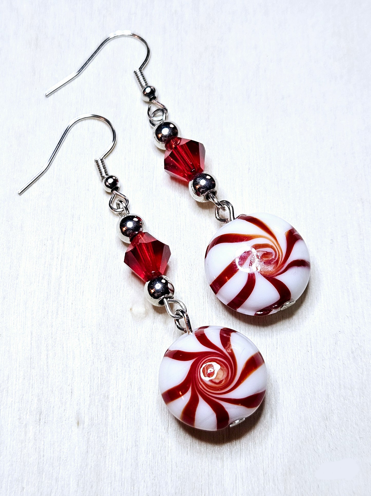 Red Peppermint Swirl Candy Earrings