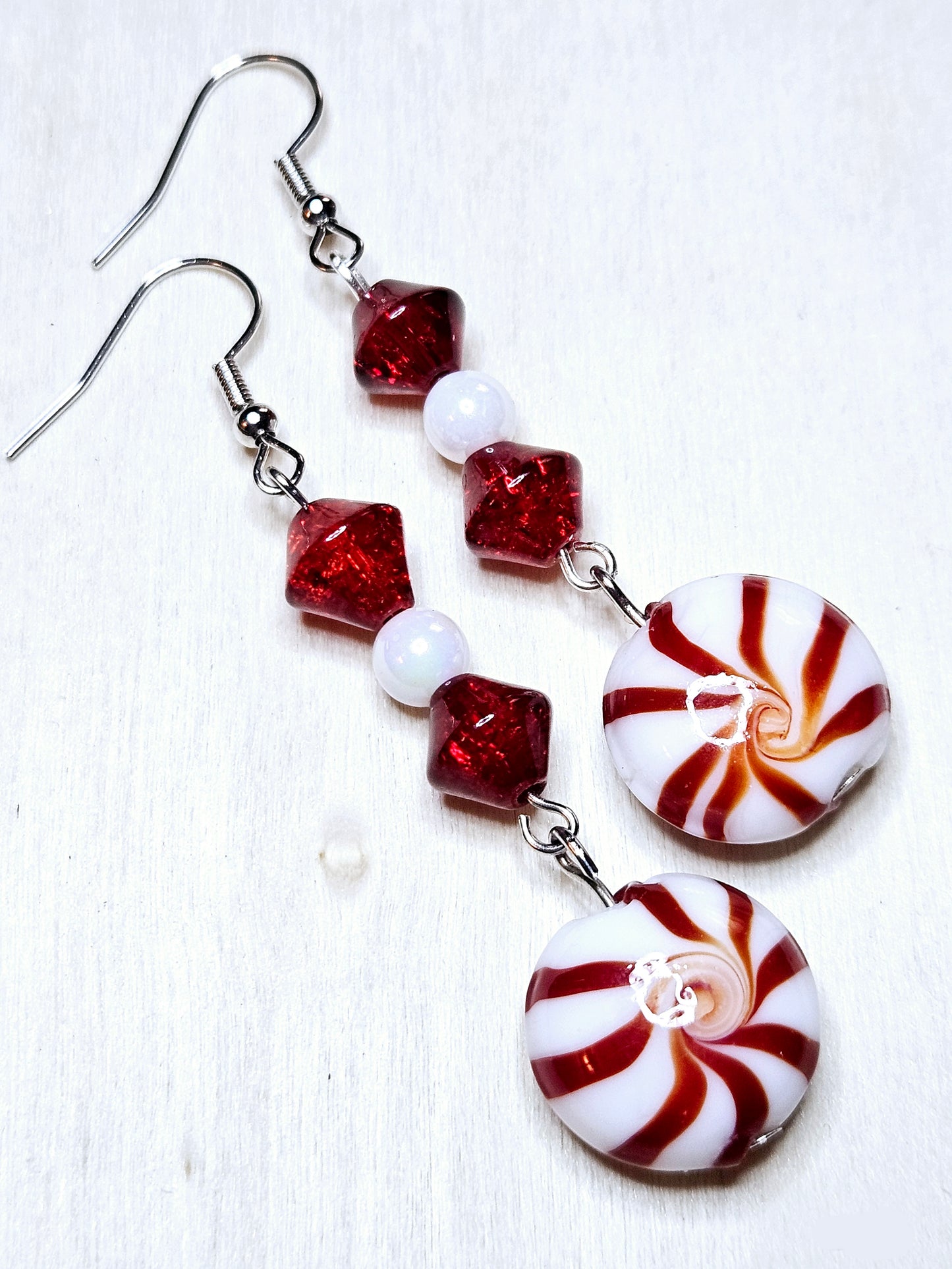 Red Peppermint Swirl Candy Earrings