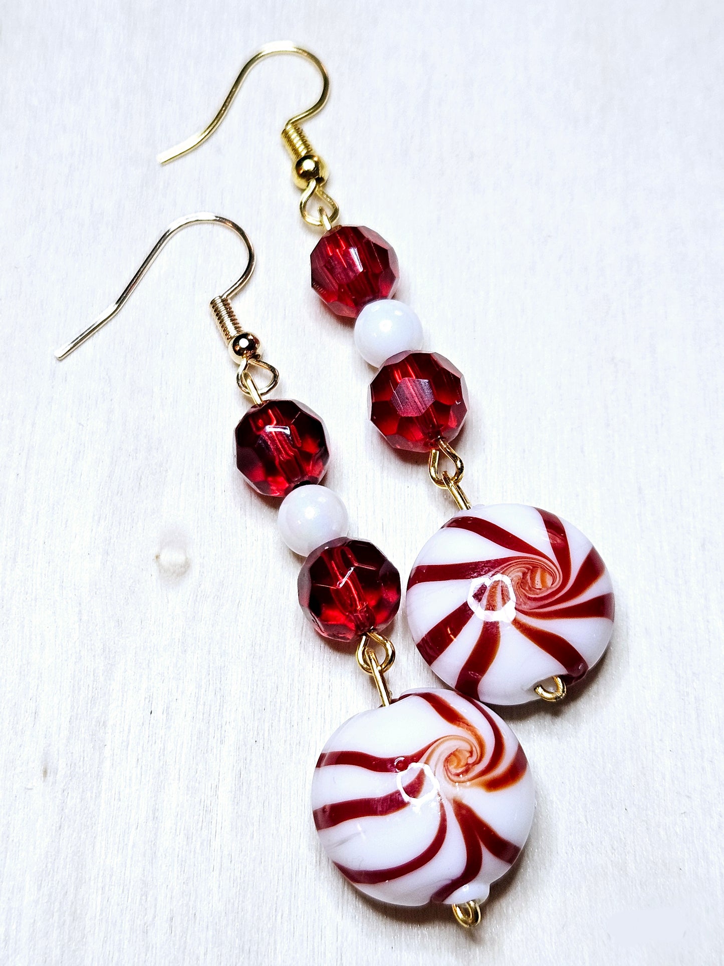 Red Peppermint Swirl Candy Earrings