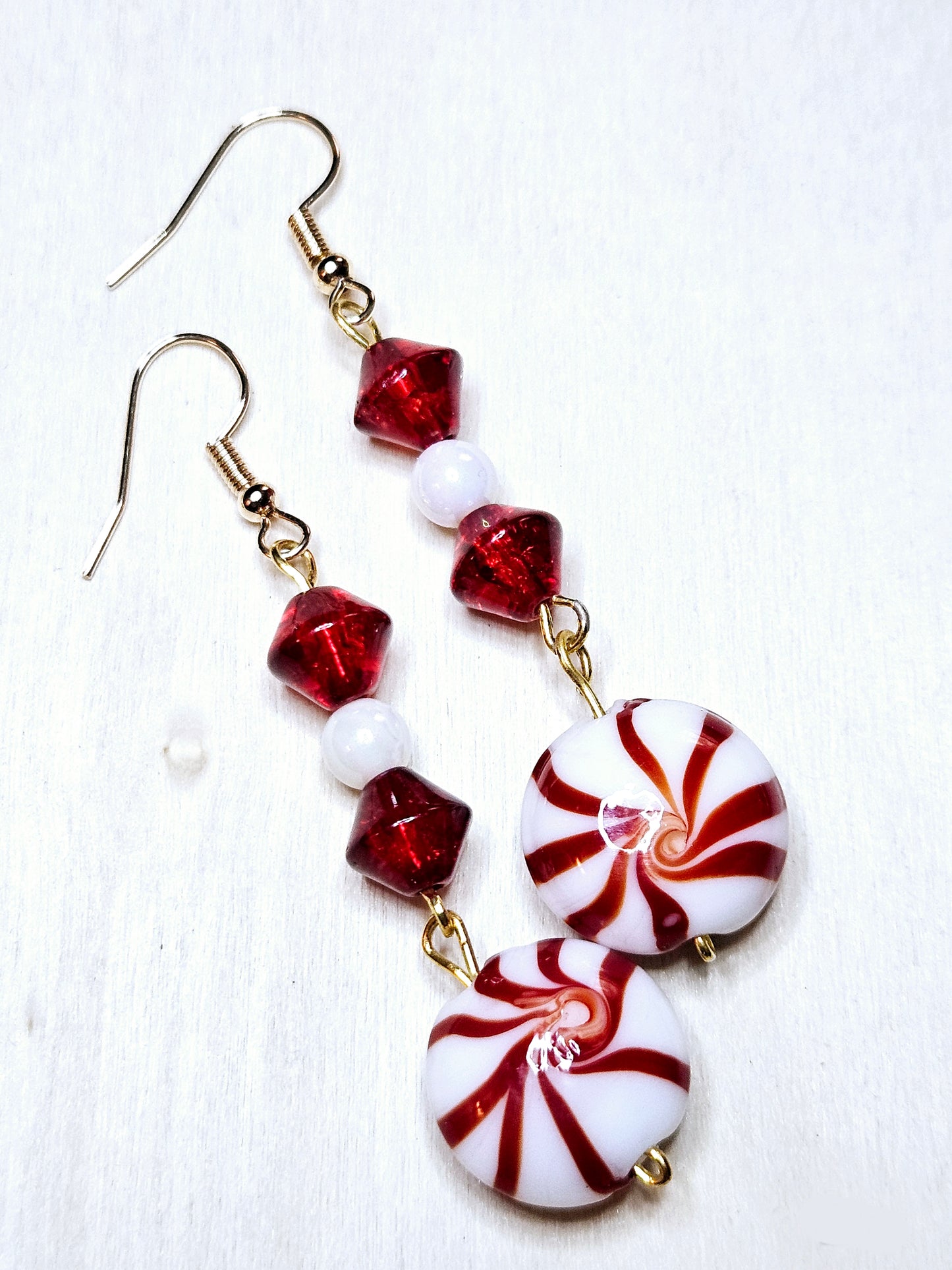 Red Peppermint Swirl Candy Earrings