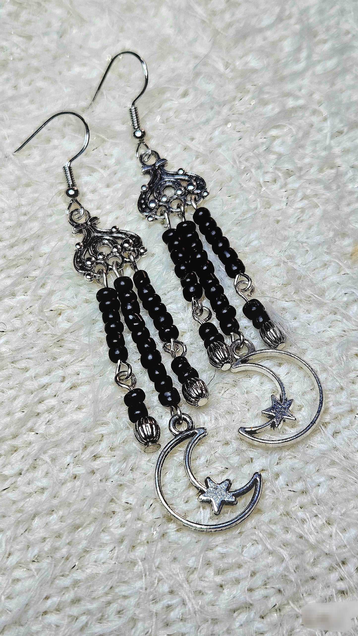 Black Moon-Star Silver Earrings