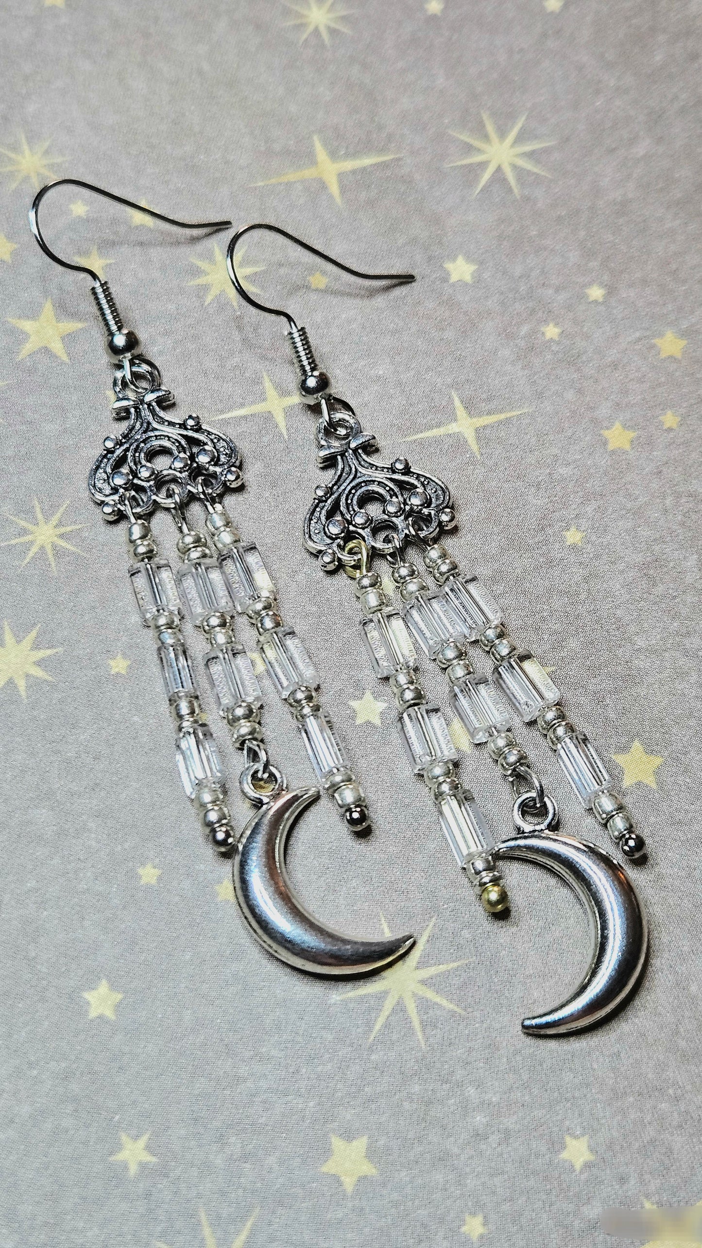 Silver Moon Glass Earrings