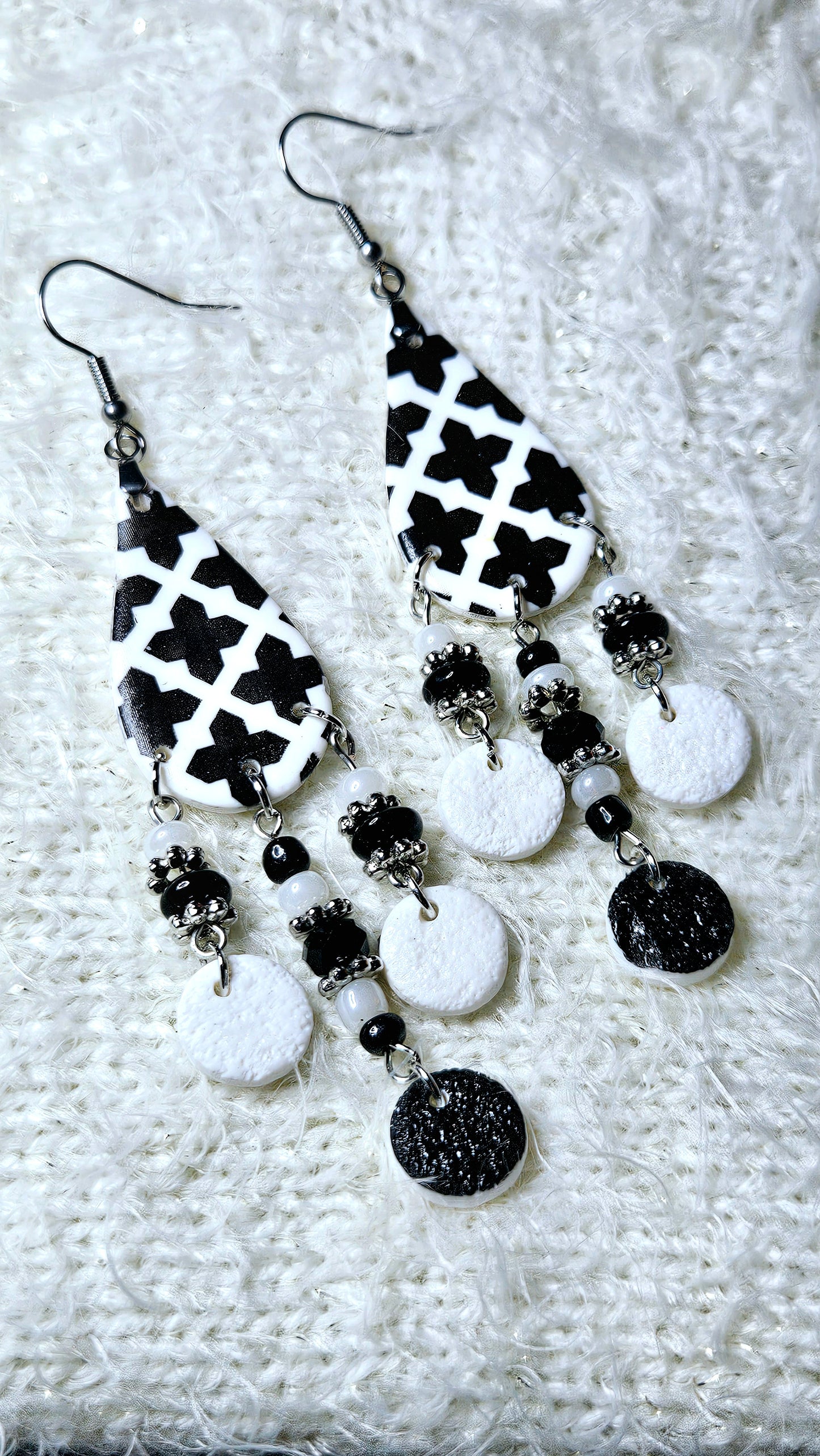 Black & White Teardrop Clay Earrings