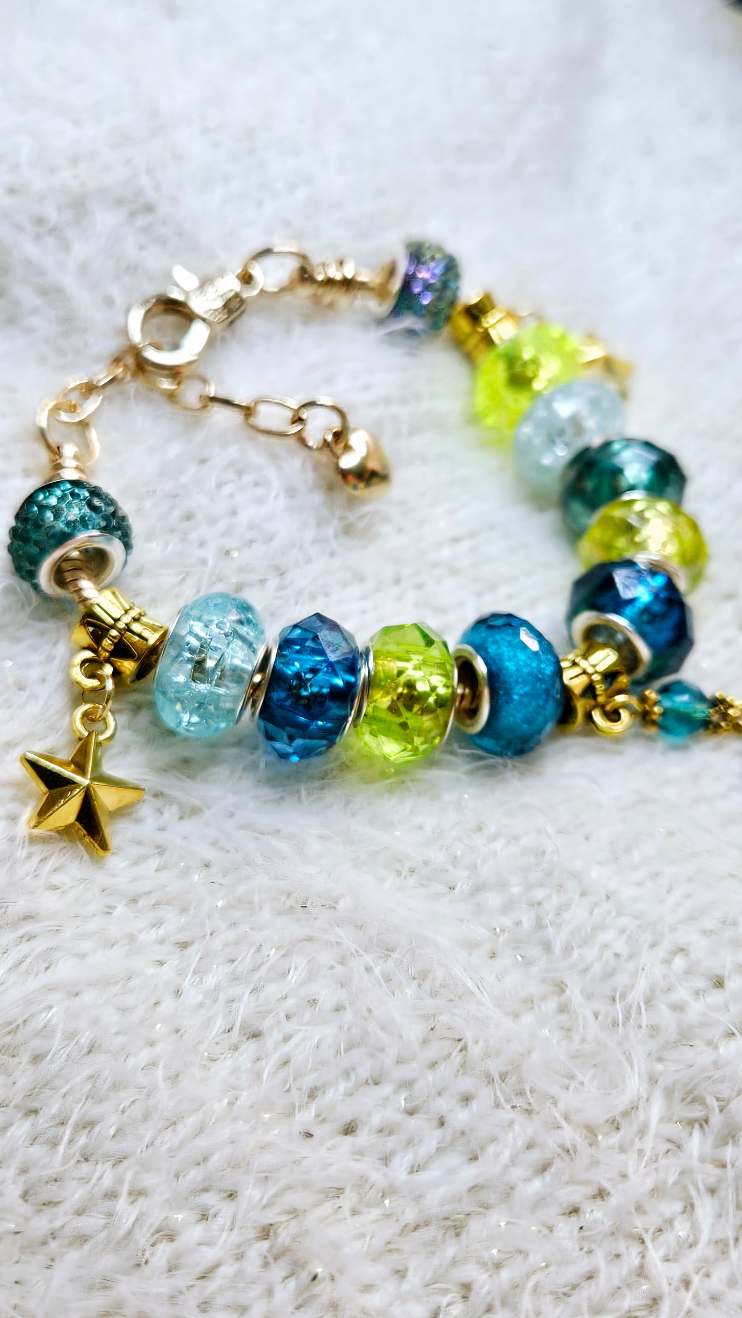 Glimmering Green & Teal Blue Moon Charm Bracelet