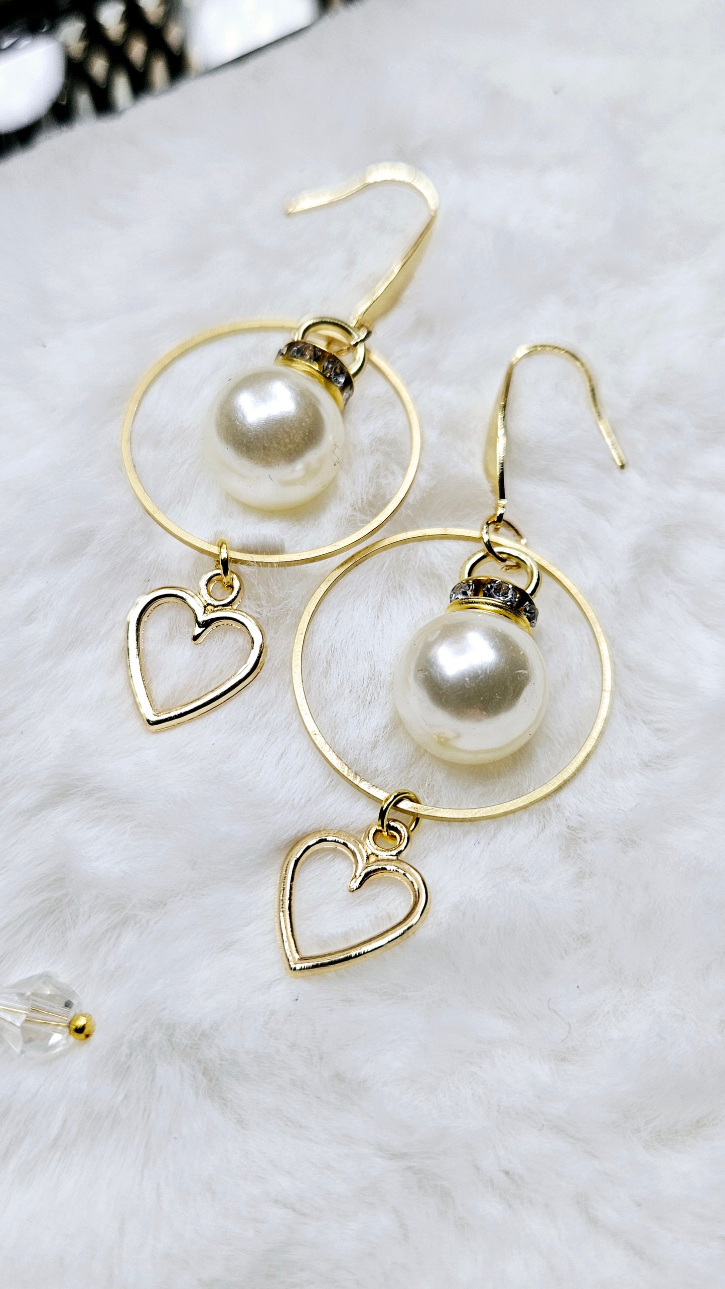 Golden Hoops & Pearls Heart Charm Earrings