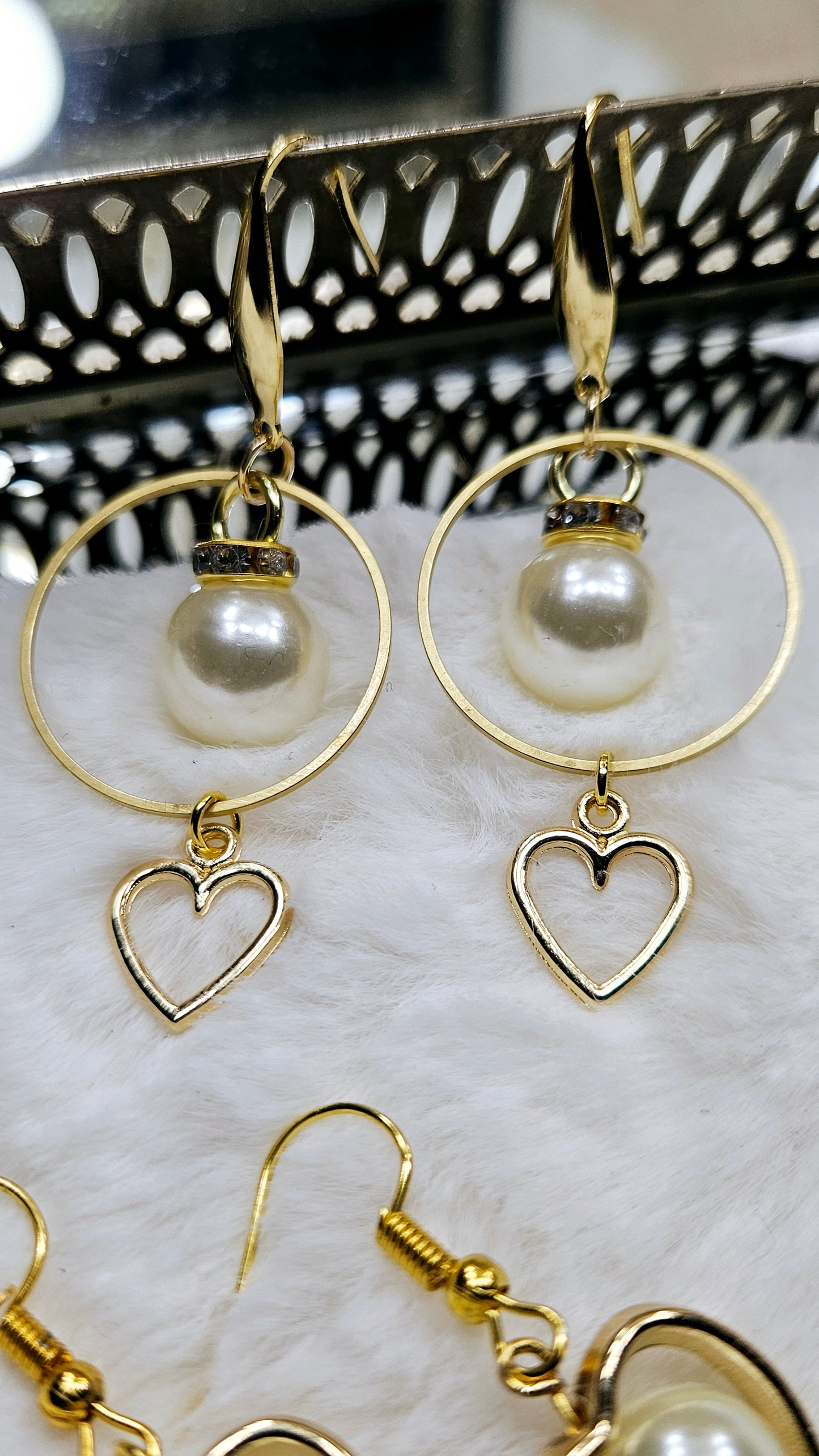 Golden Hoops & Pearls Heart Charm Earrings