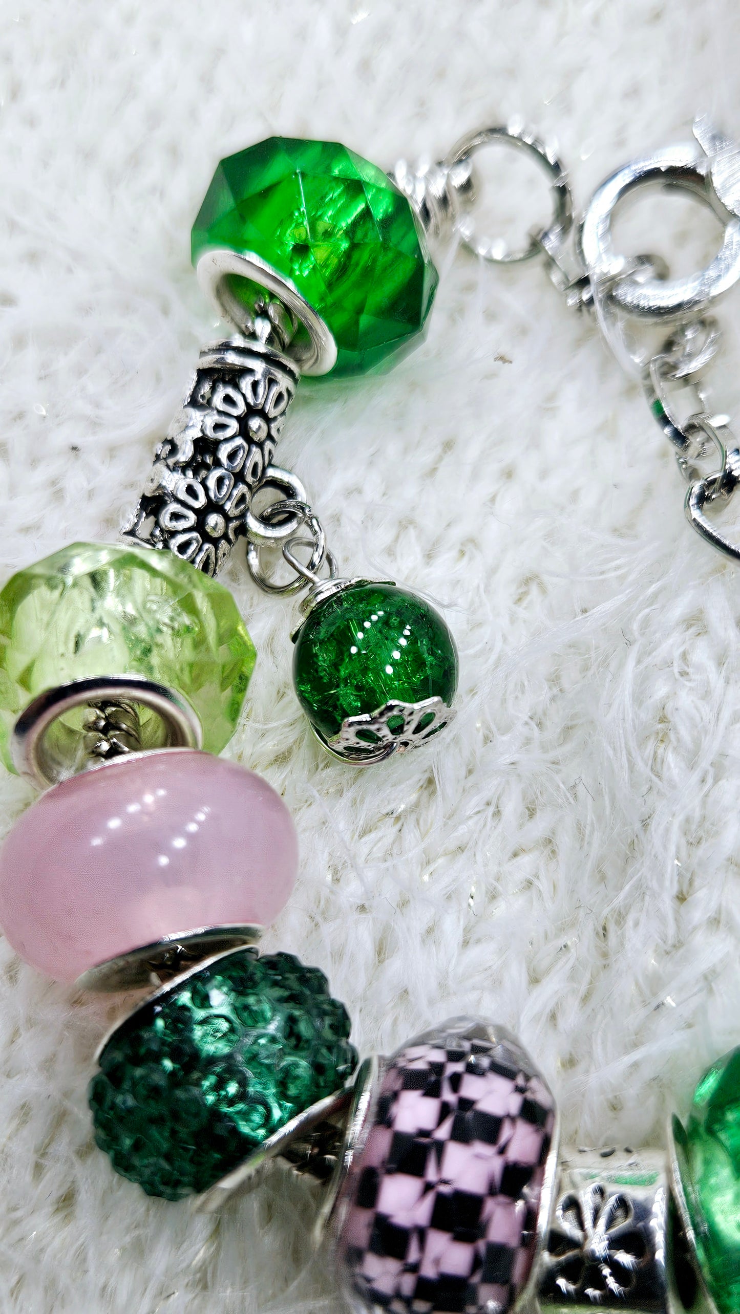Lucky Pink & Green Clover Charm Bracelet