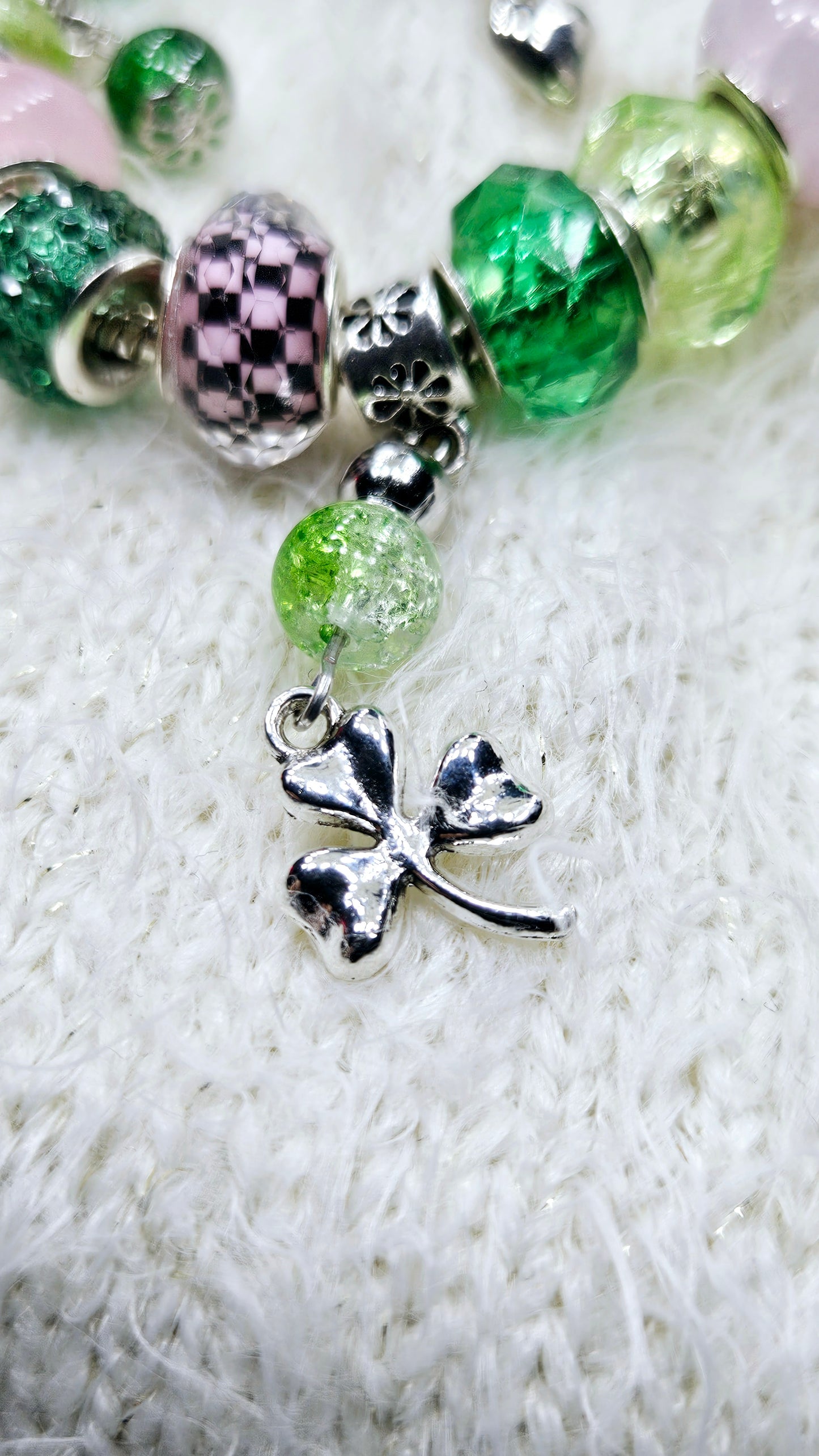 Lucky Pink & Green Clover Charm Bracelet