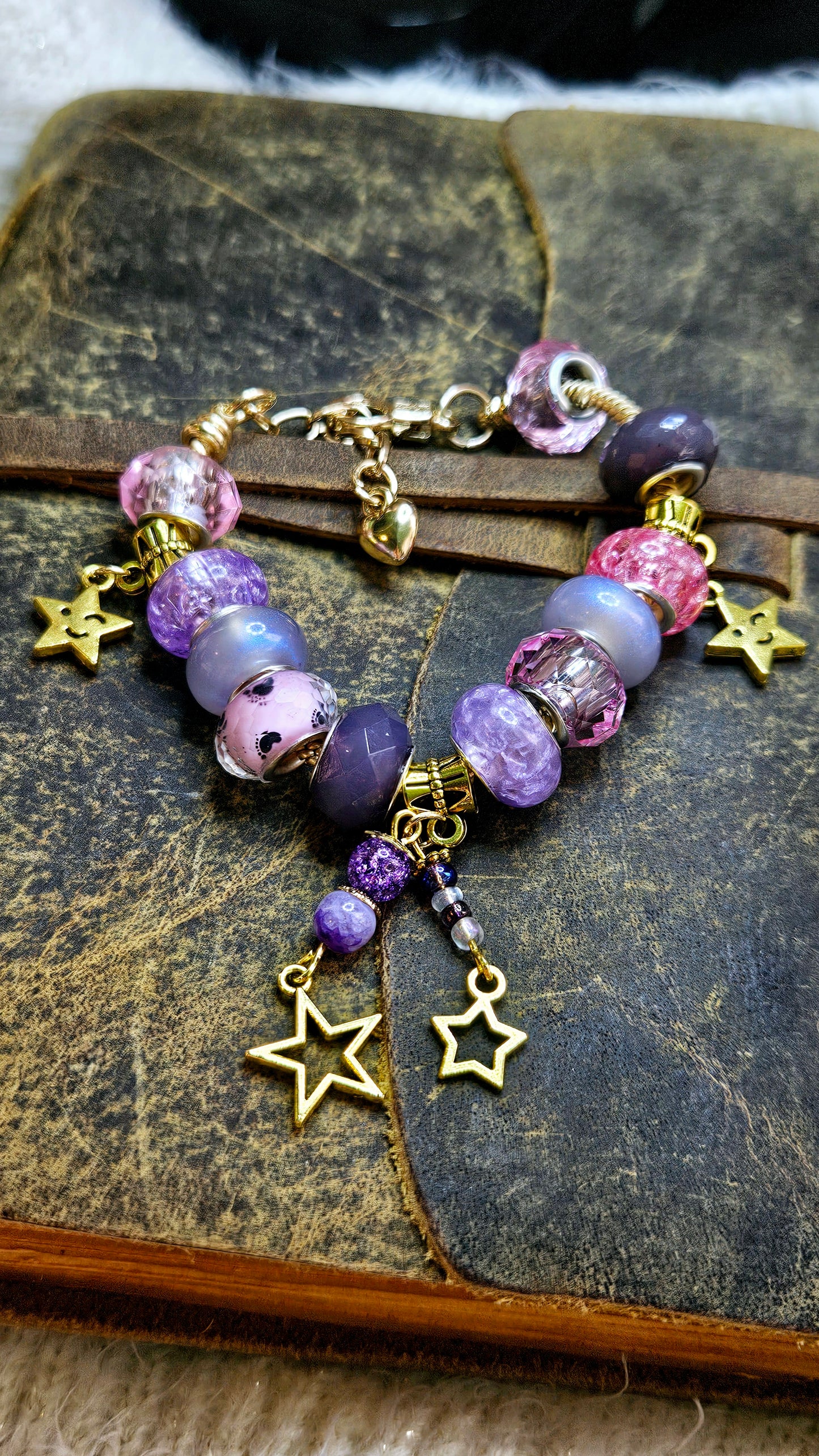 Pastel Pink, Purple & Gold Stars Charm Bracelet