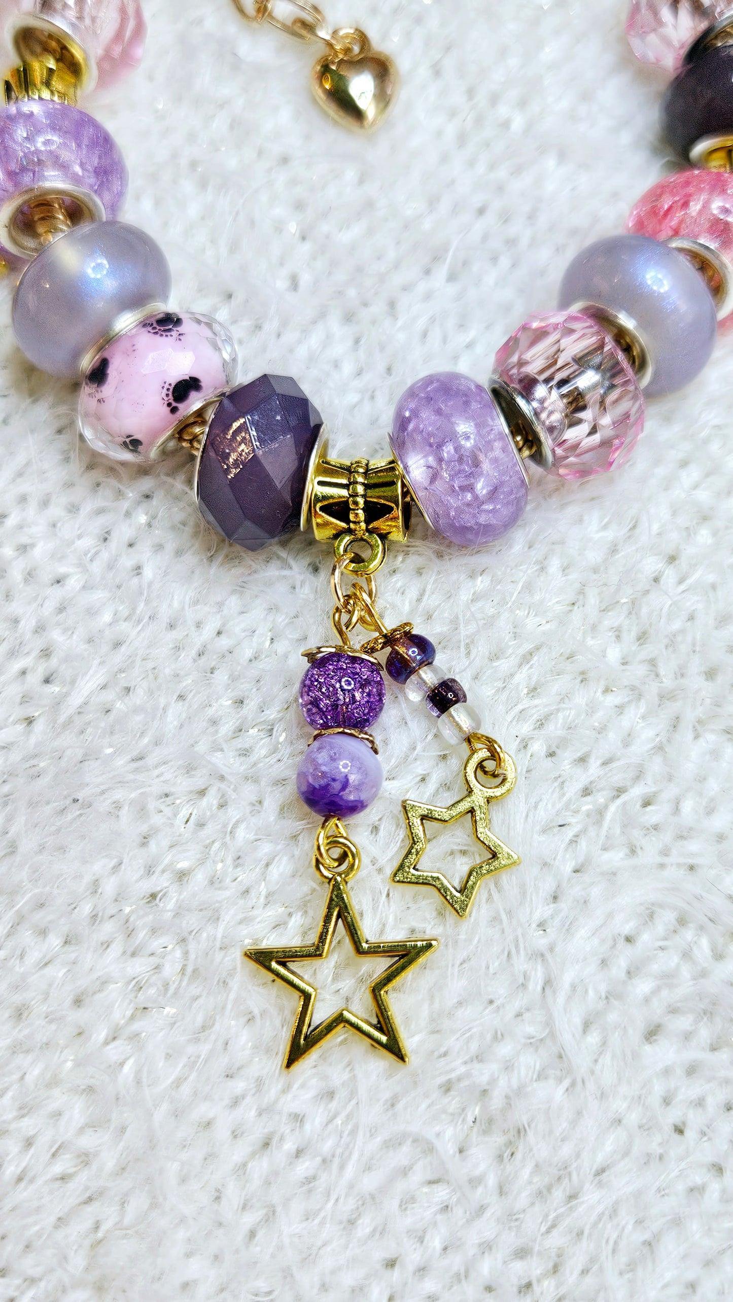 Pastel Pink, Purple & Gold Stars Charm Bracelet