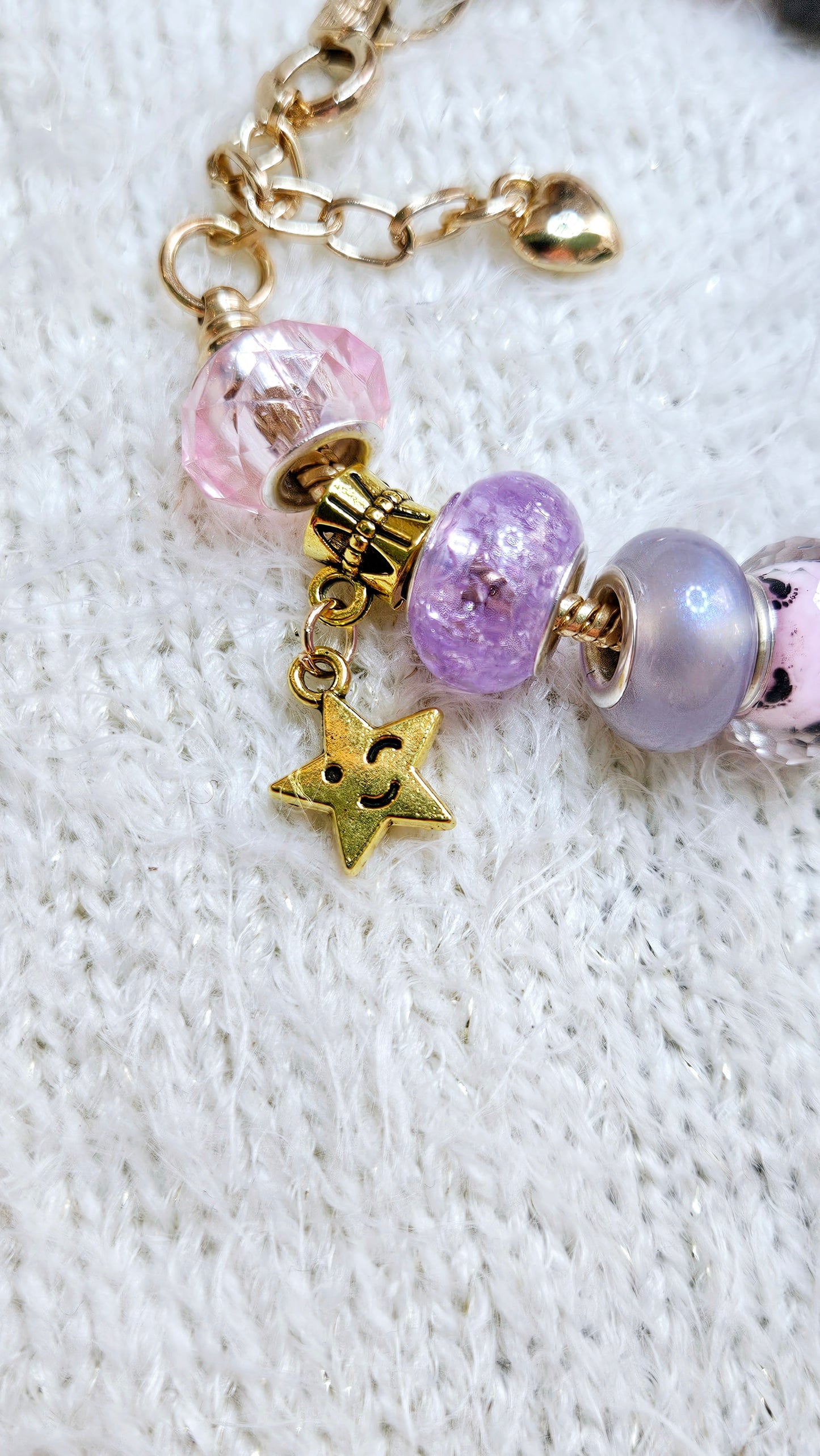 Pastel Pink, Purple & Gold Stars Charm Bracelet