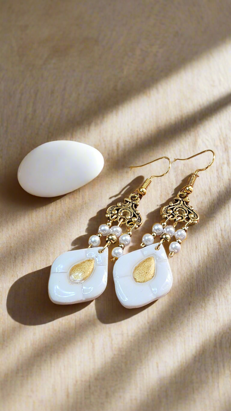Petite Gold & Pearl Tassel Clay Earrings