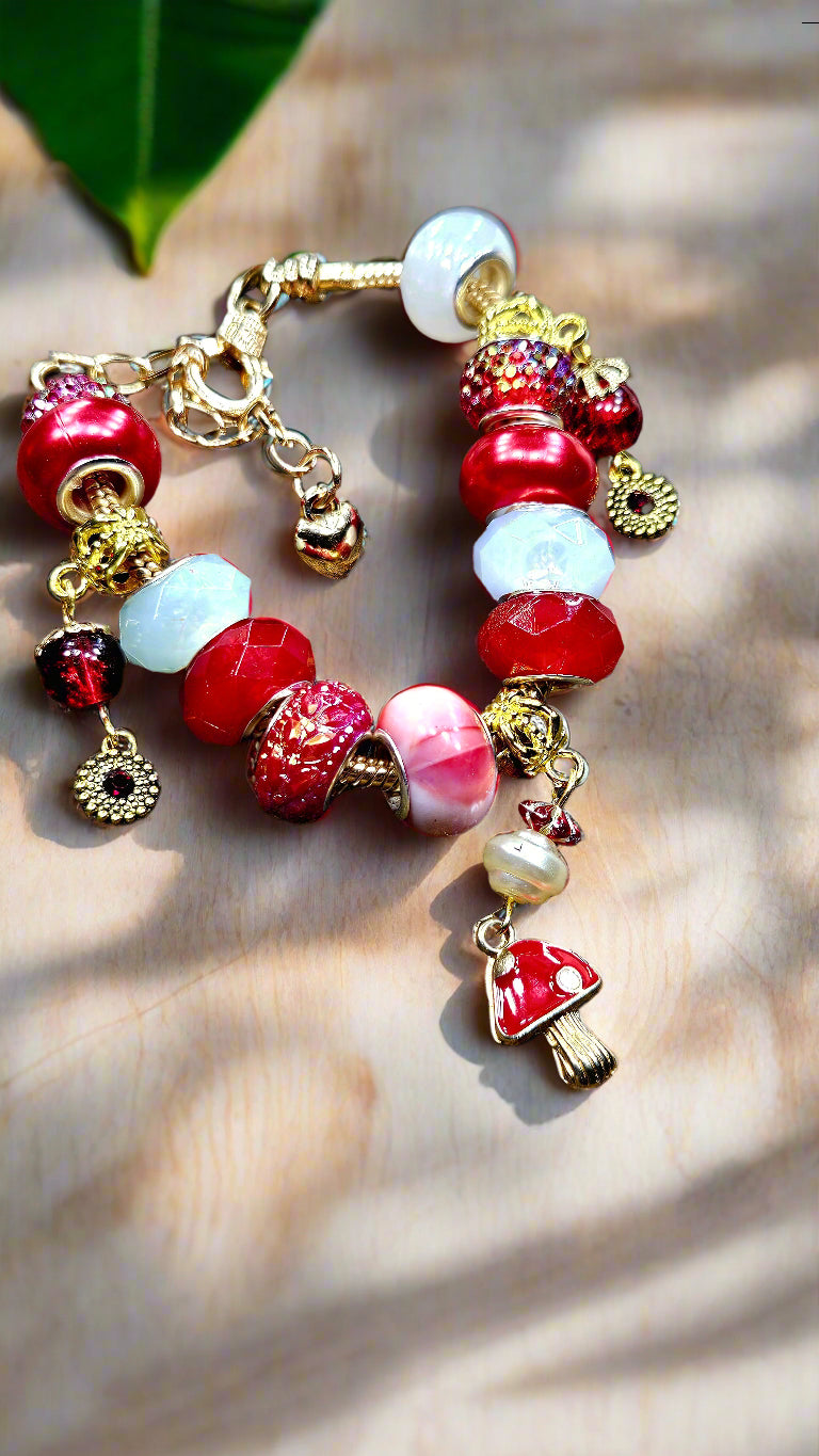 Radical Red & White Mushroom Charm Bracelet