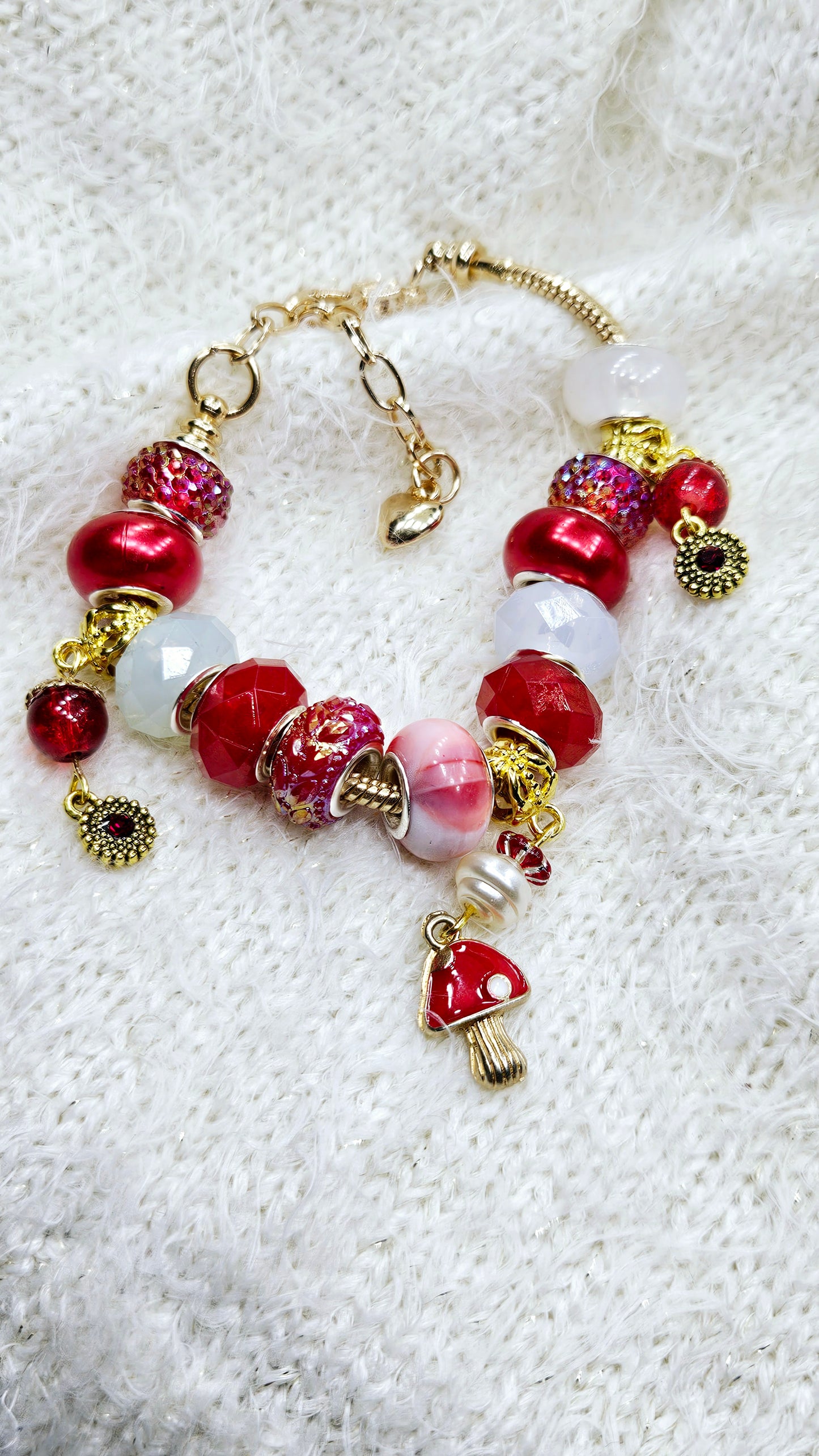 Radical Red & White Mushroom Charm Bracelet