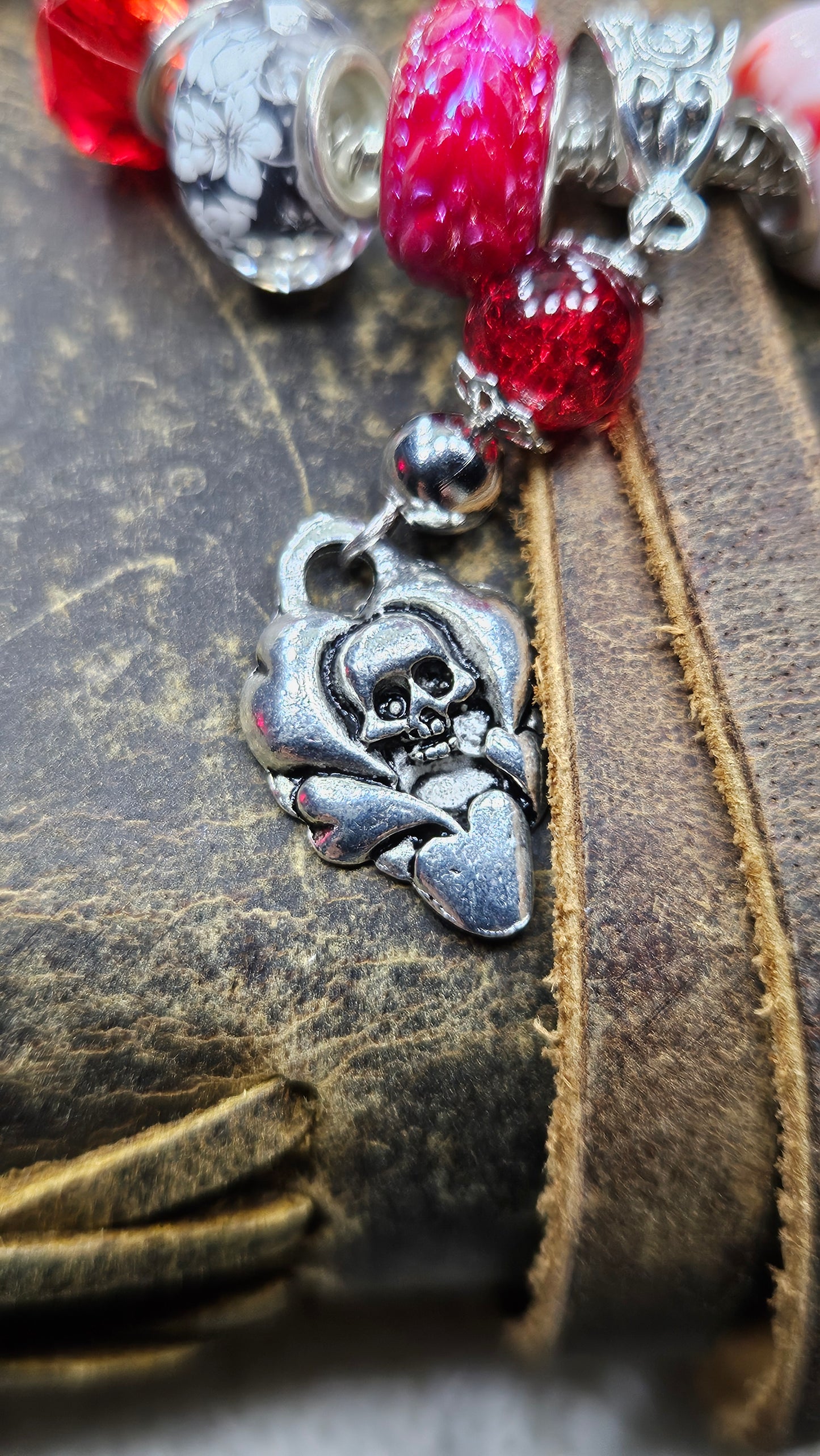 Ravishing Red & Silver Skull Charm Bracelet