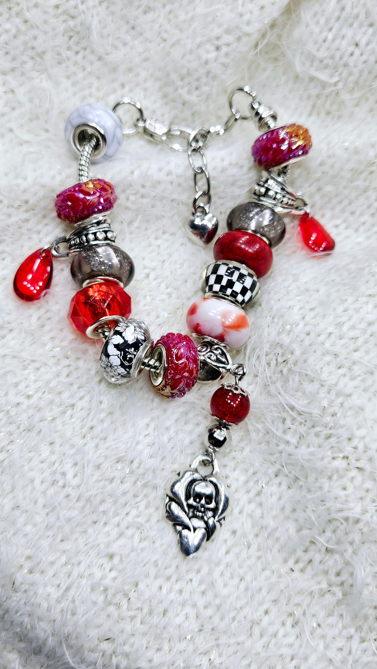 Ravishing Red & Silver Skull Charm Bracelet