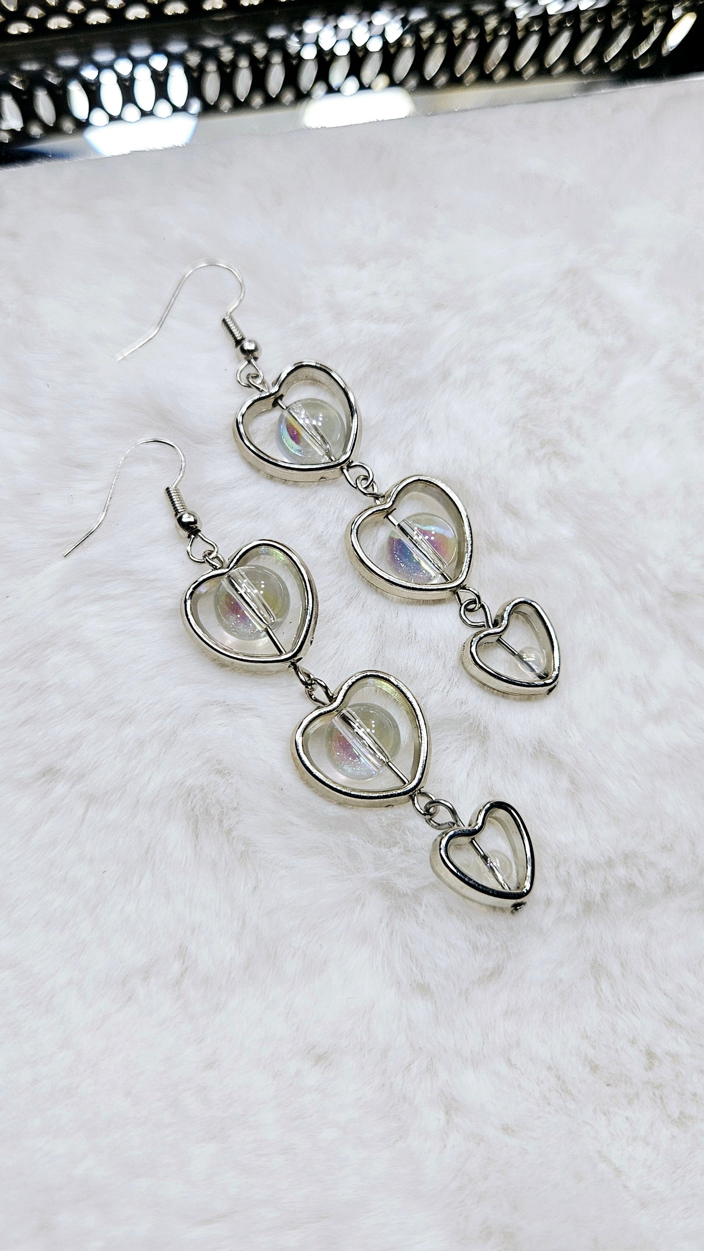 Silver Colored Hearts Trio Dangle Earrings