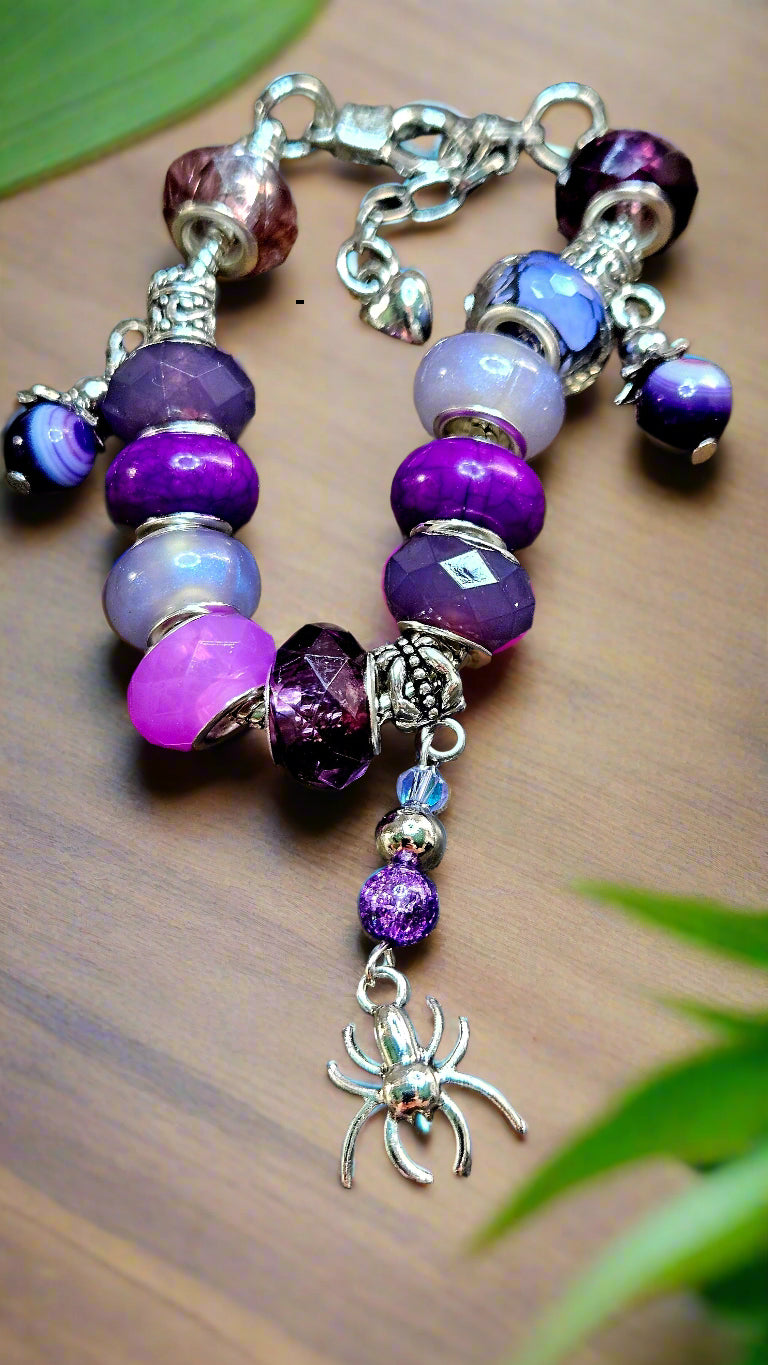 Vivid Violet Spider Charm Bracelet