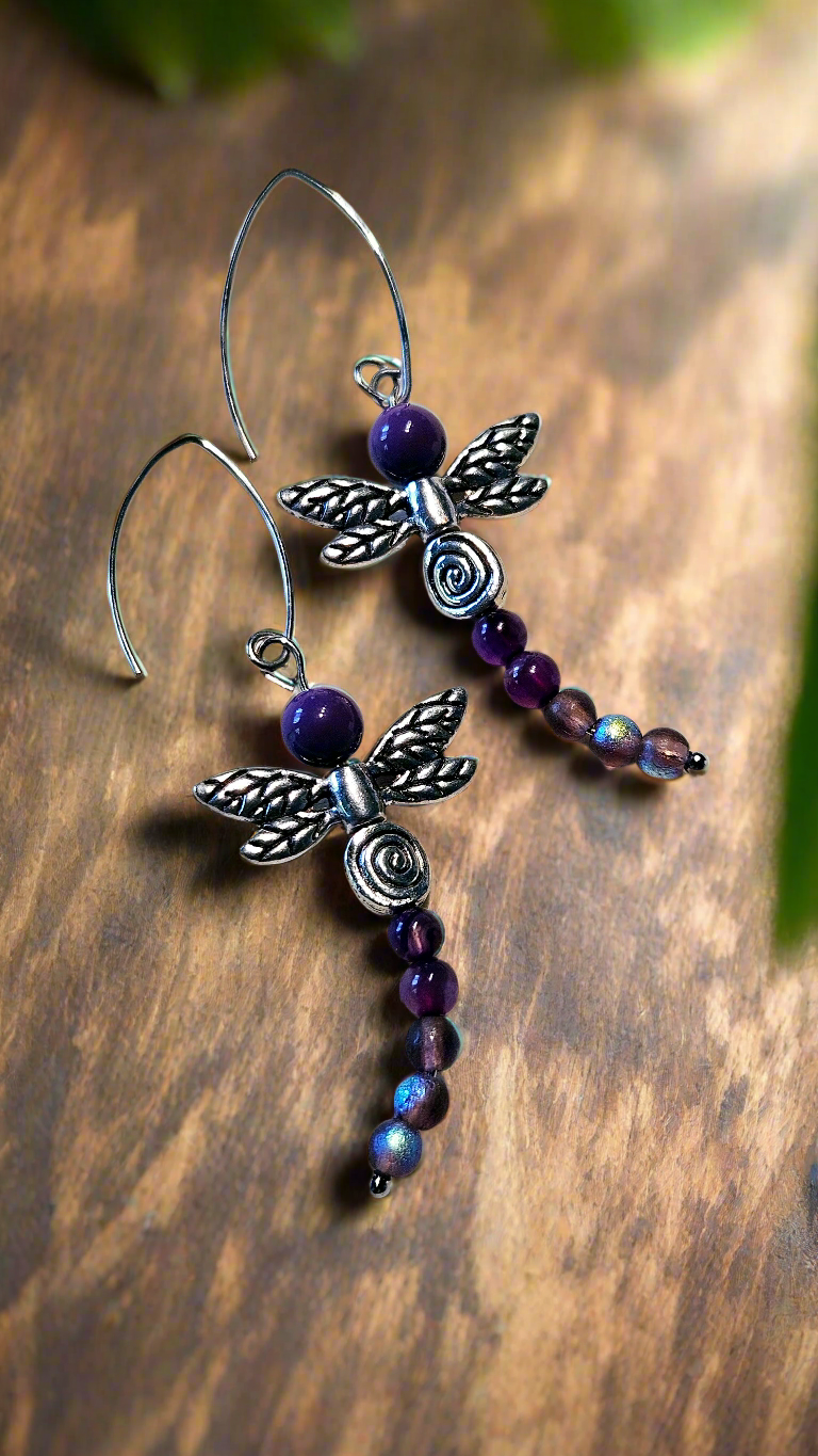 Dreamy Dragonflies Set - Silver Winged Dragonfly Earrings & Matching Bracelet