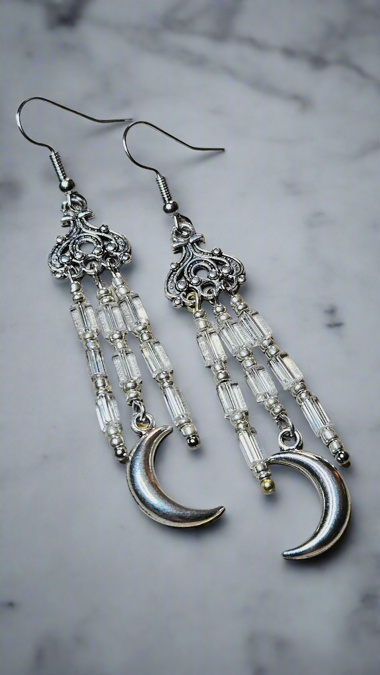 Silver Moon Glass Earrings