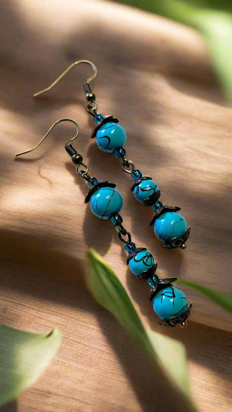 Blues & Brass Dragonfly Set - Pure Brass Dragonfly Pendant with matching Bracelet & Earrings