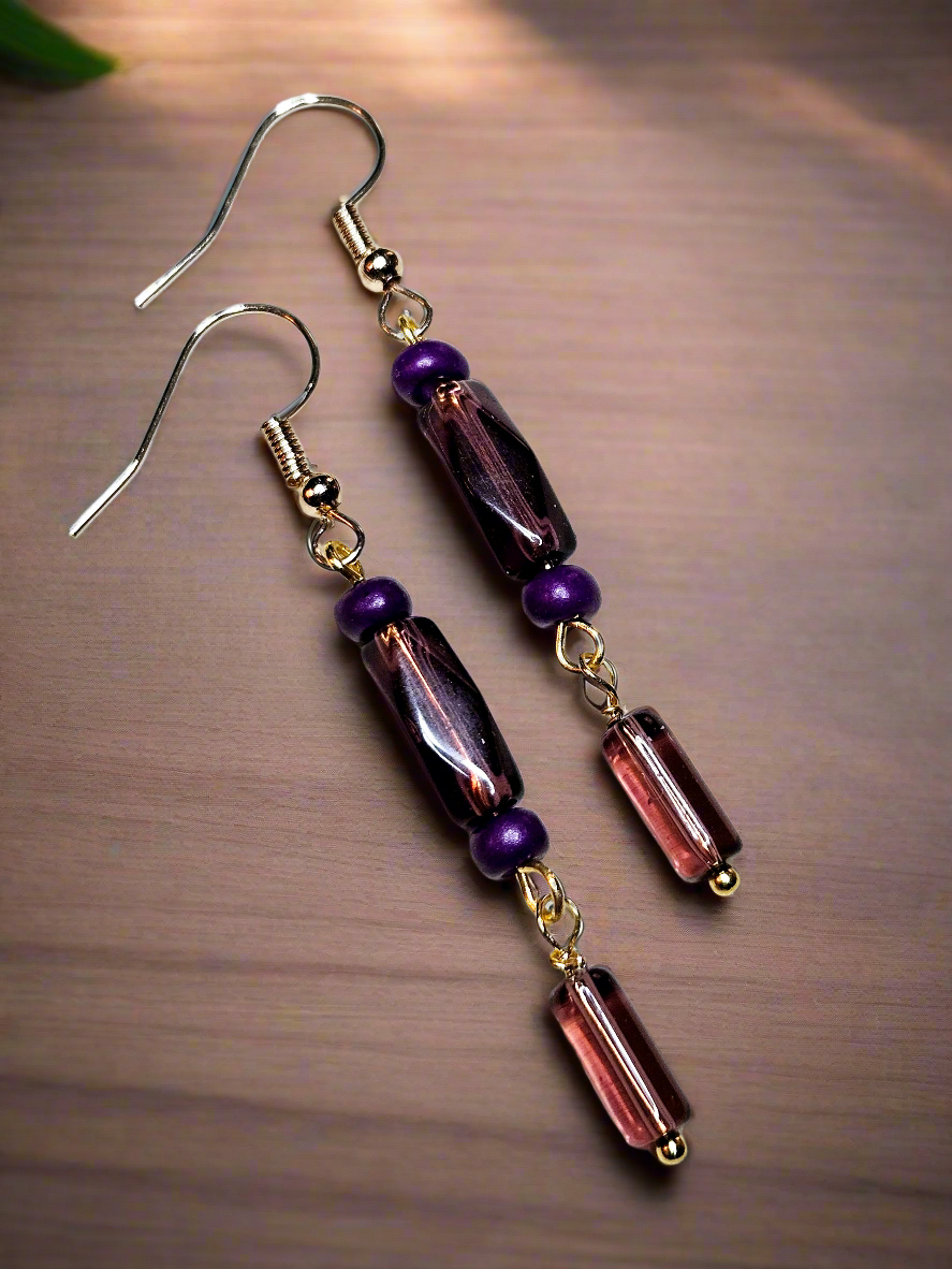 Simply Purple & Gold Dangle Earrings
